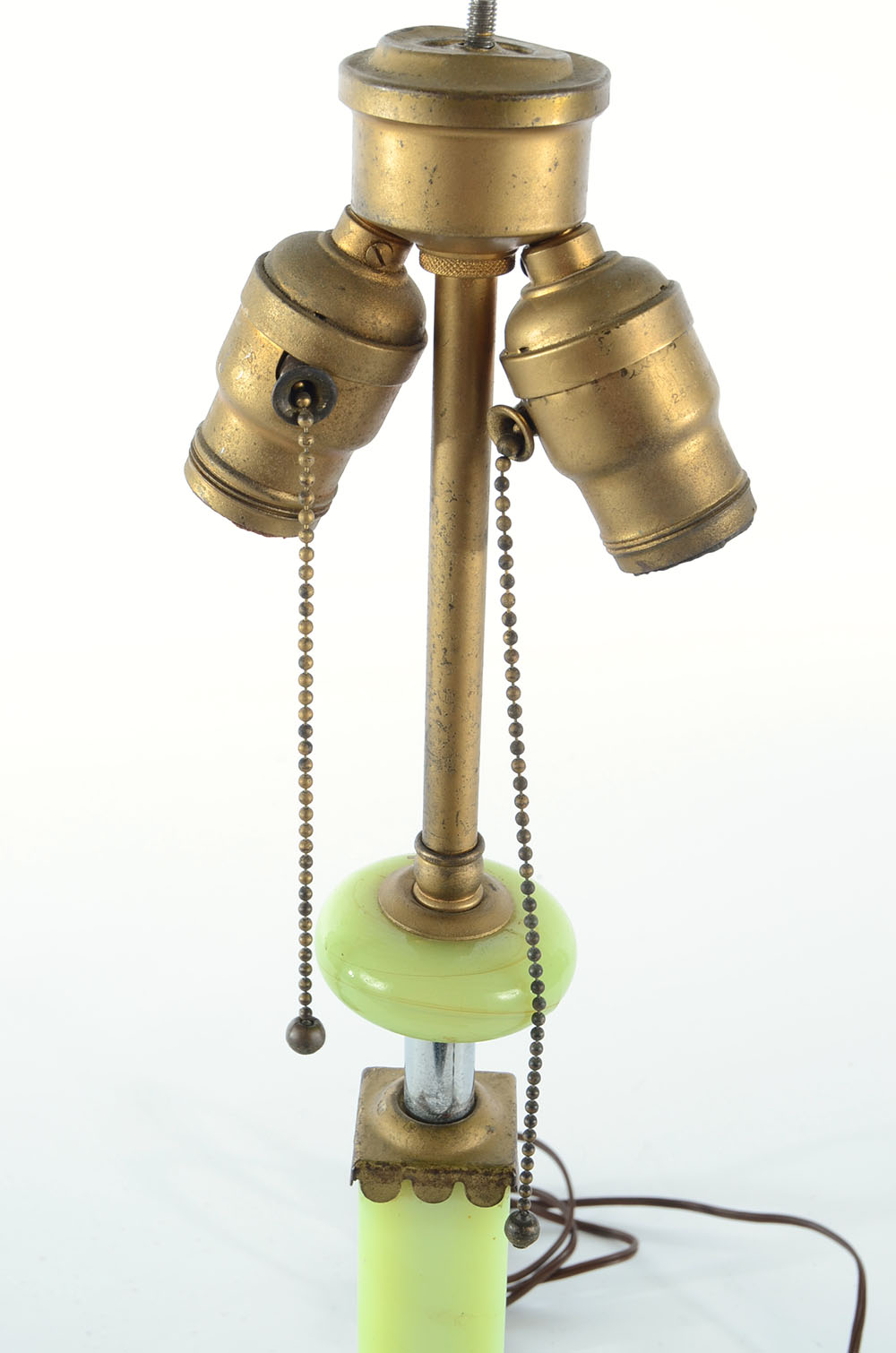 Vintage Cast Iron and Green Glass Lamp