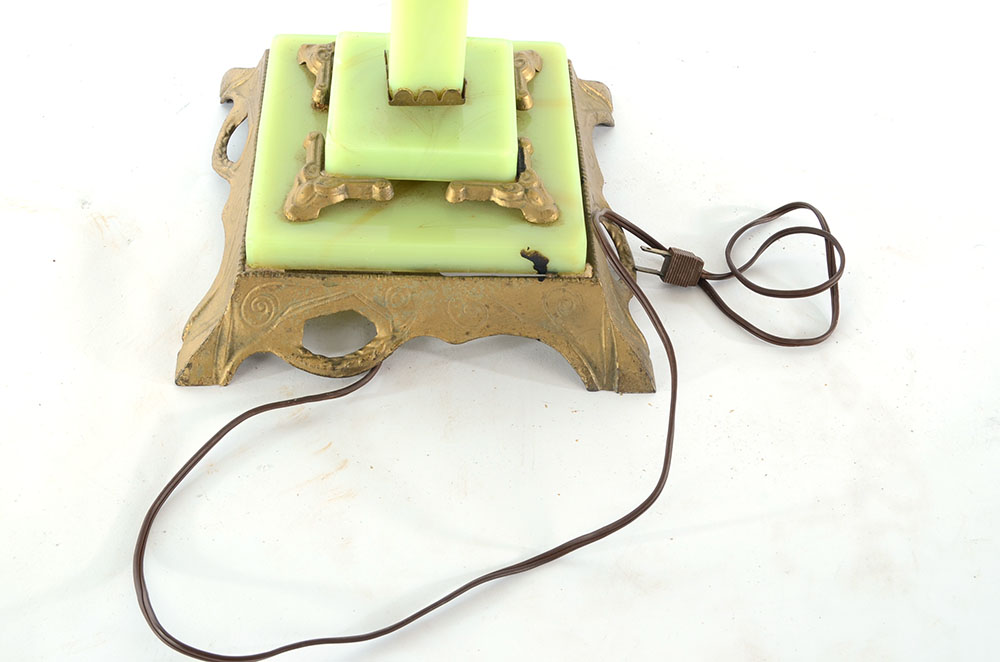 Vintage Cast Iron and Green Glass Lamp