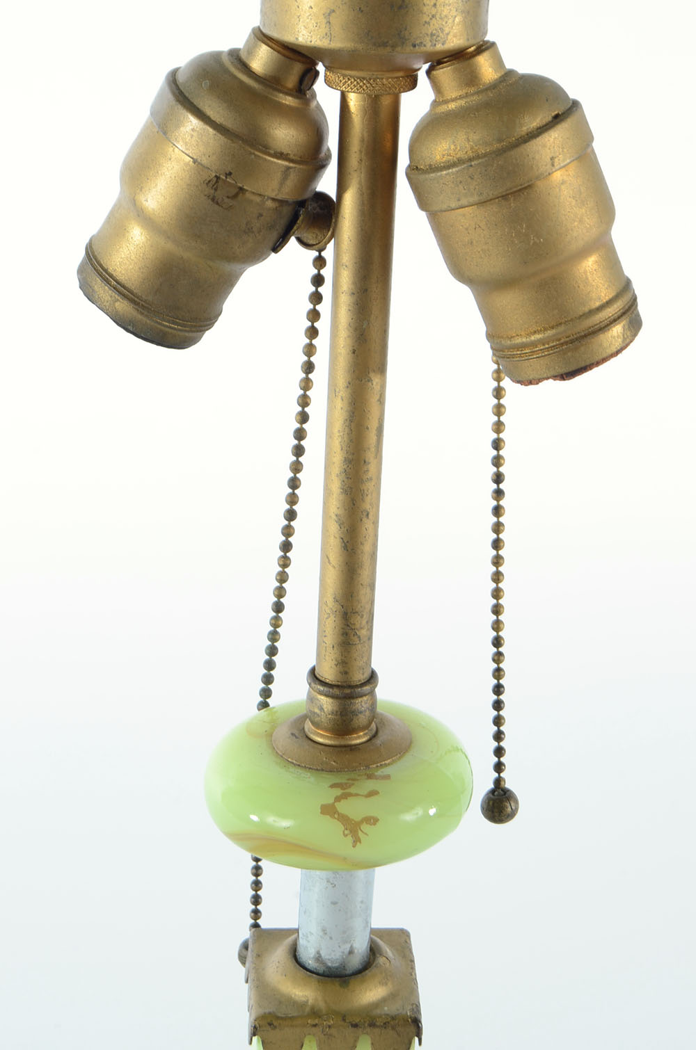 Vintage Cast Iron and Green Glass Lamp