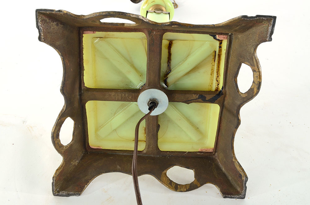 Vintage Cast Iron and Green Glass Lamp