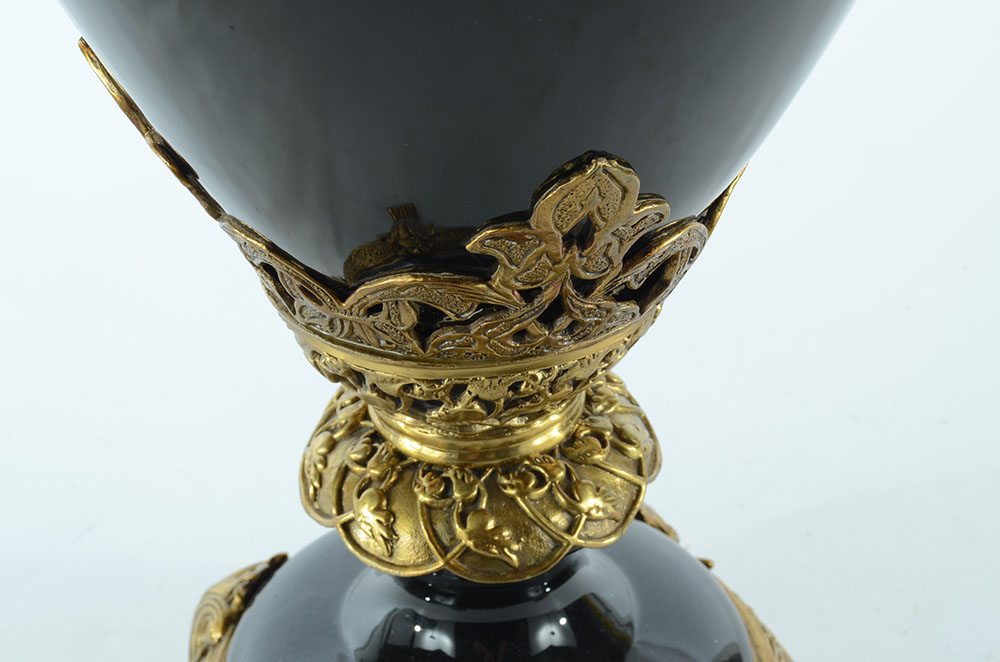 Decorative Black Ceramic and Ormolu Covered Urn