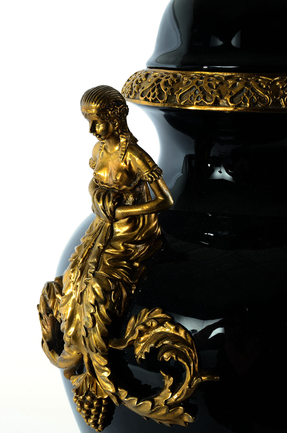Decorative Black Ceramic and Ormolu Covered Urn