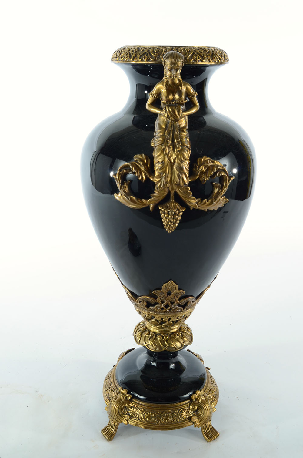 Decorative Black Ceramic and Ormolu Covered Urn