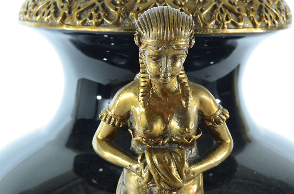 Decorative Black Ceramic and Ormolu Covered Urn