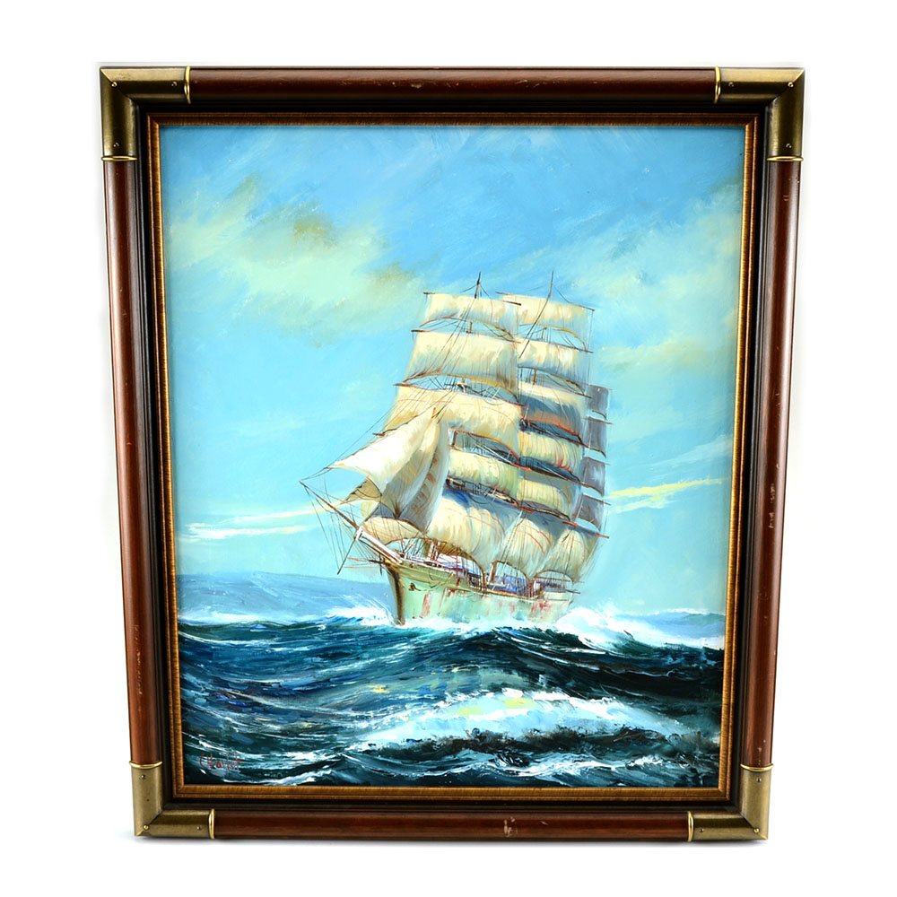 C. Harlot Original Nautical Oil Painting on Canvas