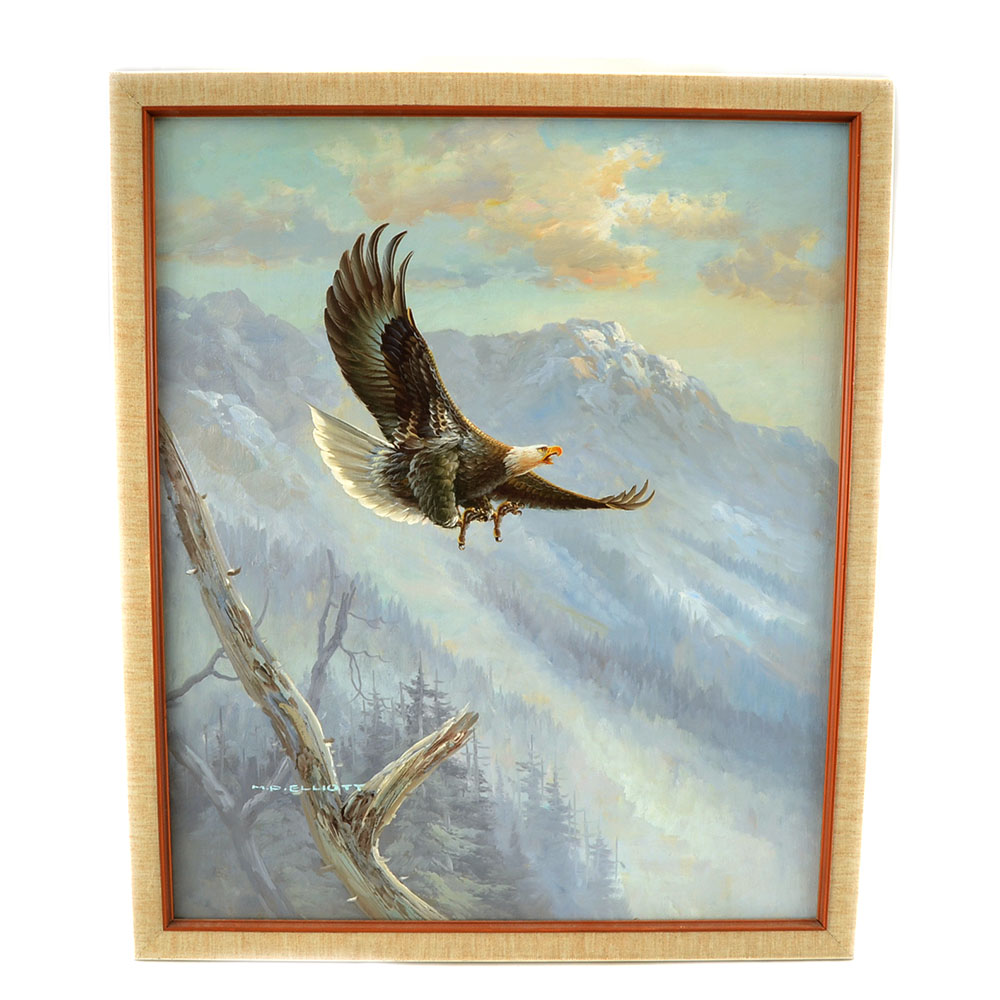 M.P. Elliott Original Oil Painting on Canvas of an Eagle