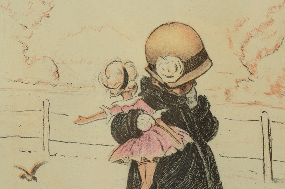 Georges Redon Mezzotint Etching with Aquatint "Ce que c'est Pratique!"