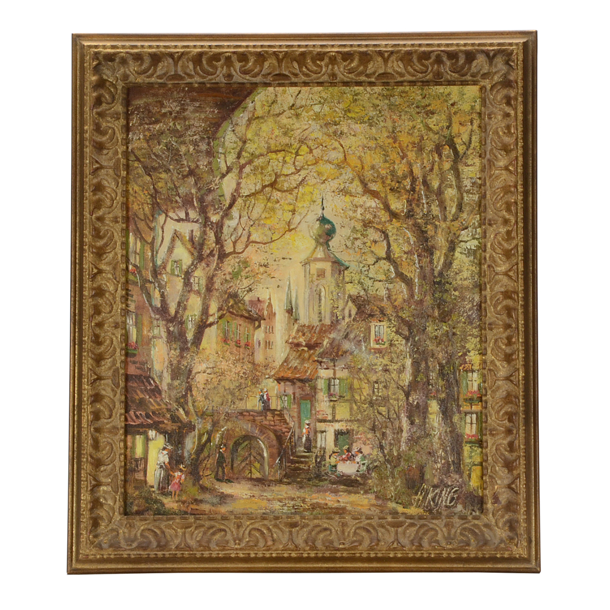 King Signed Original Oil Street Scene on Canvas