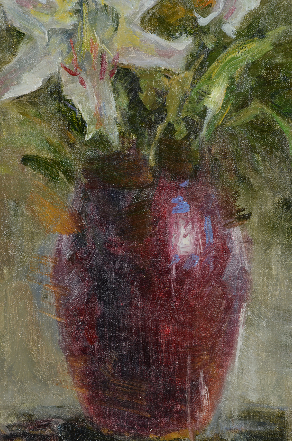 Jin Xin Original Oil Still Life of Lilies on Canvas