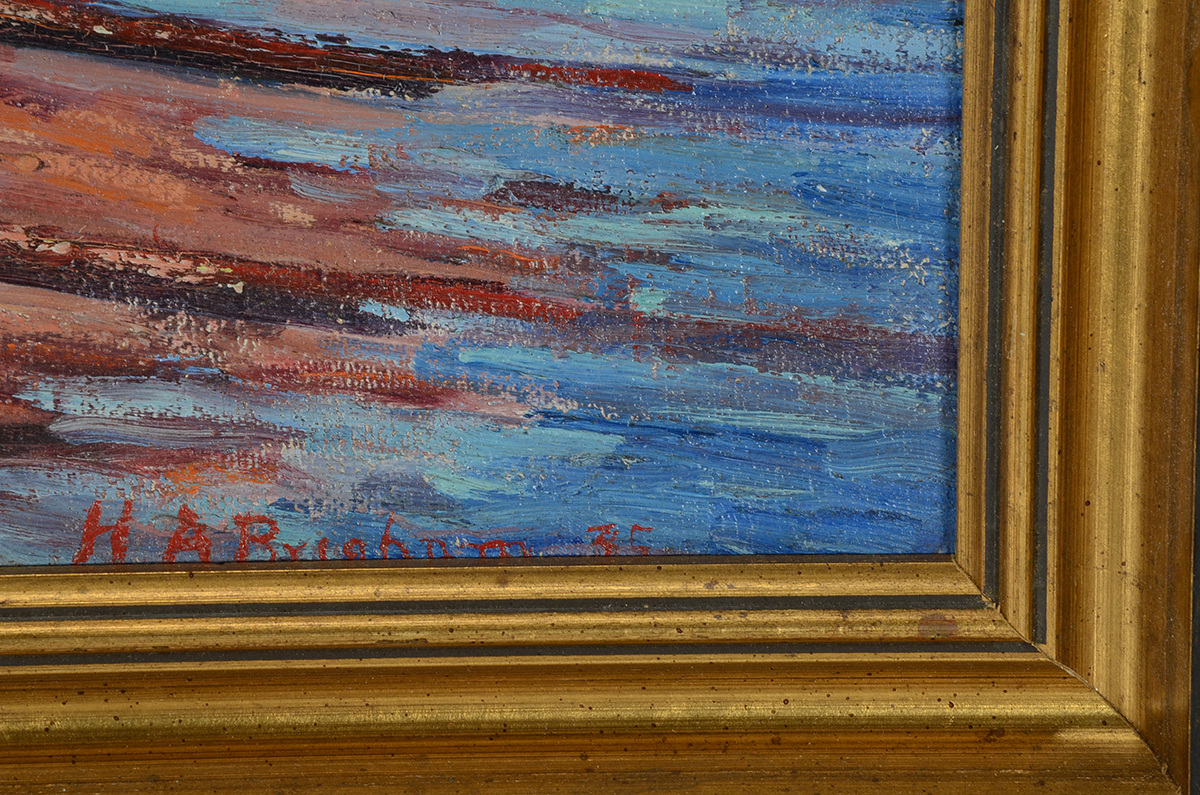 H.A. Burnham Original 1935 Oil on Board Harbor Painting