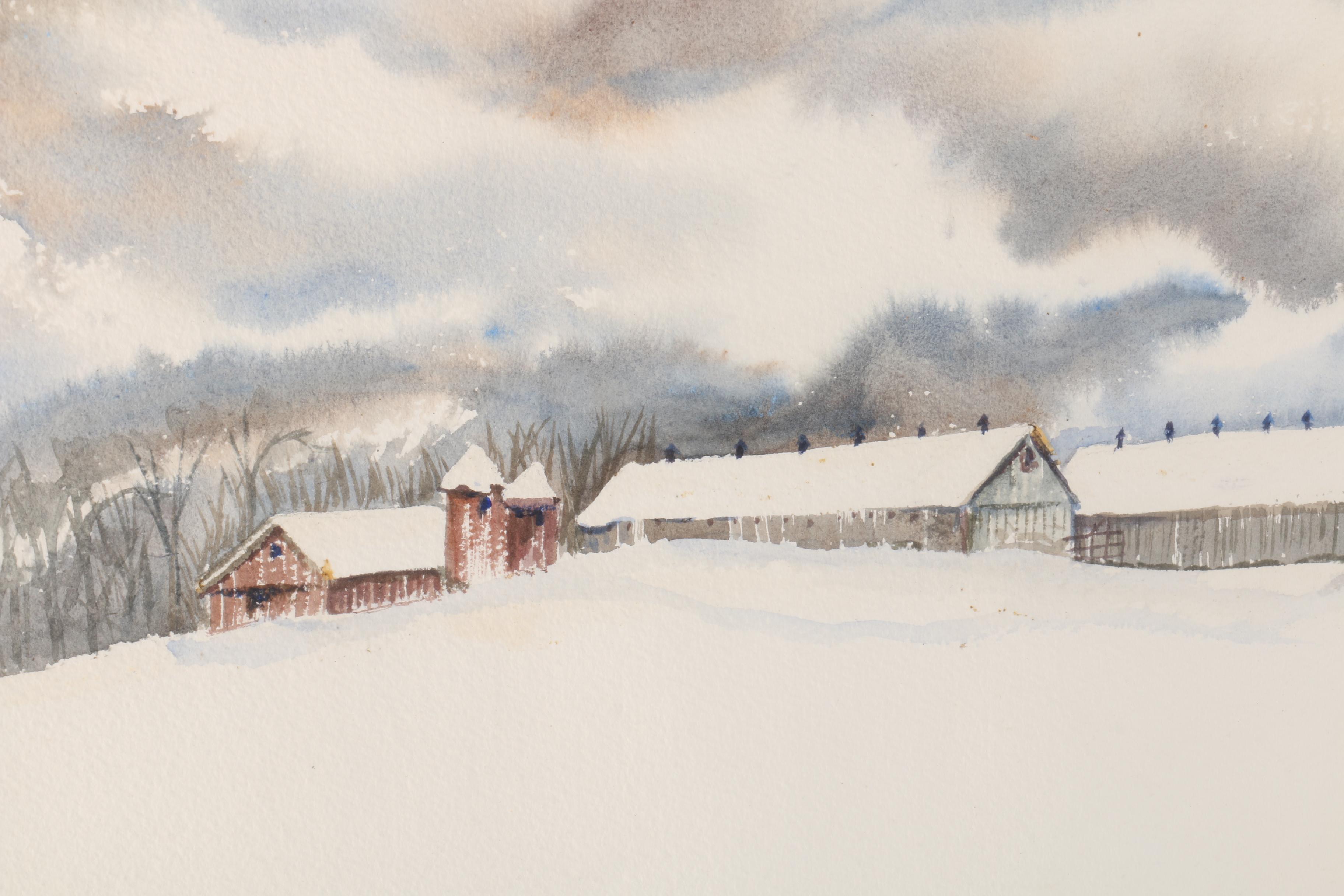 Doe Bartlett Watercolor Painting on Paper "Easthampton Tobacco Barns"