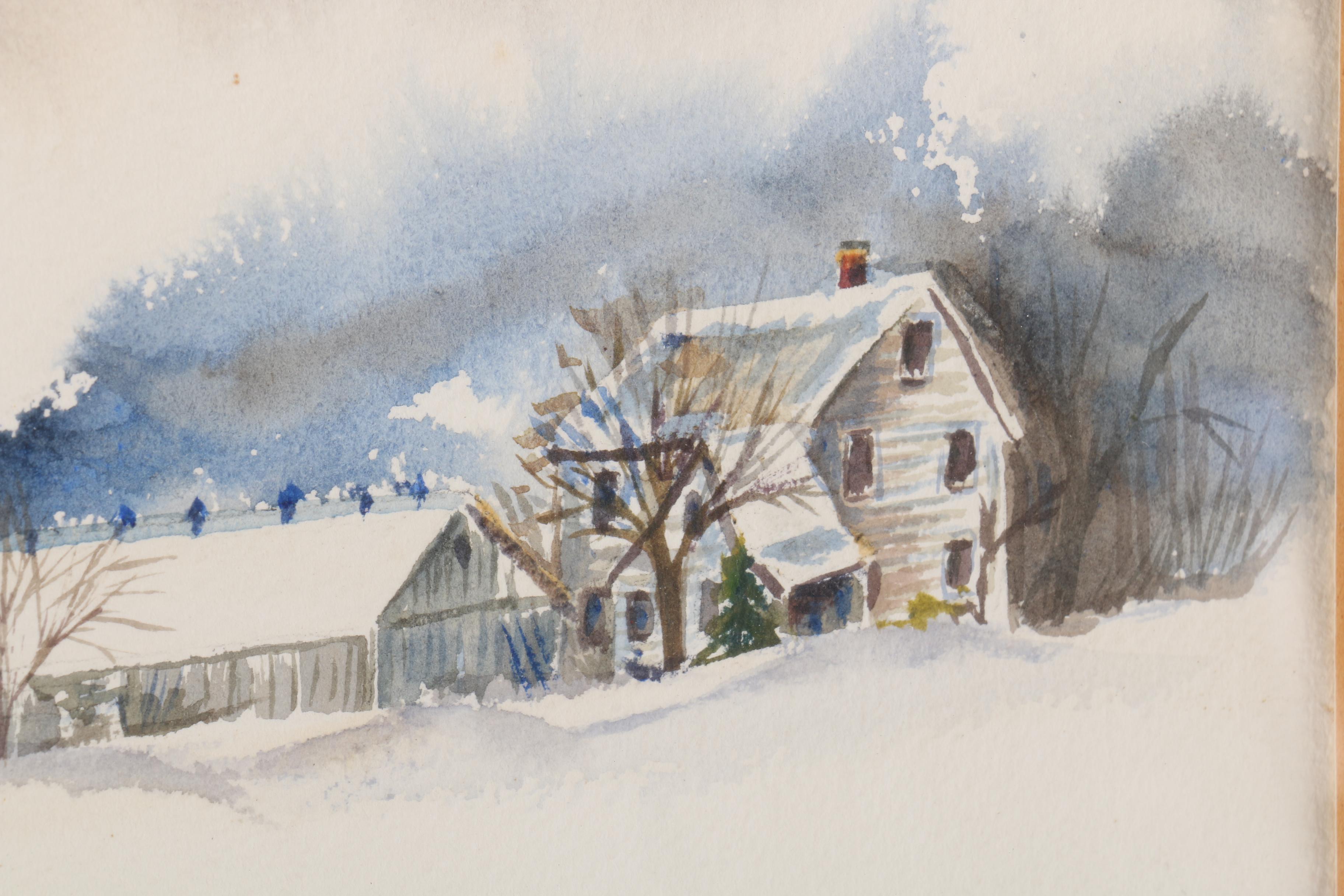 Doe Bartlett Watercolor Painting on Paper "Easthampton Tobacco Barns"