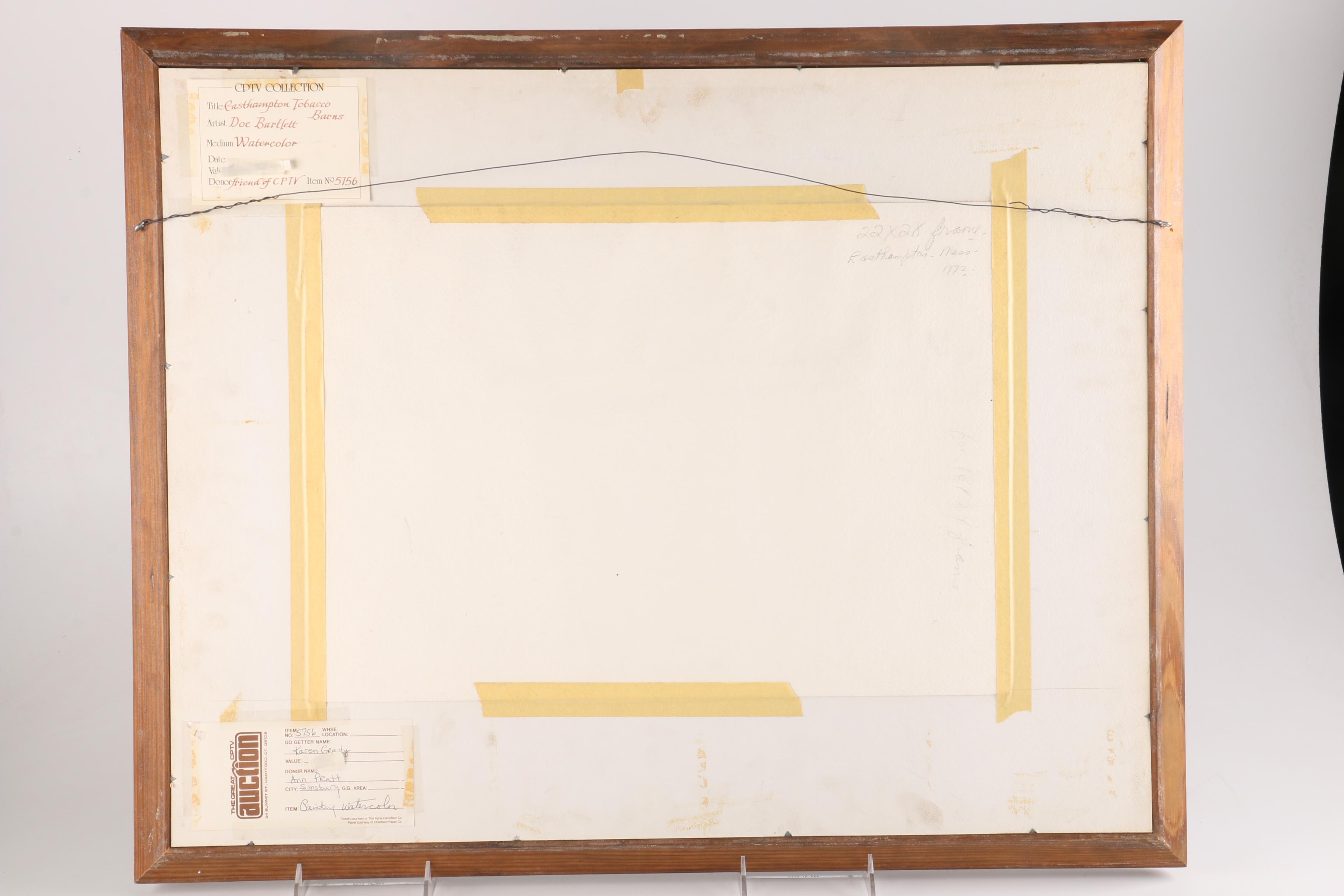 Doe Bartlett Watercolor Painting on Paper "Easthampton Tobacco Barns"