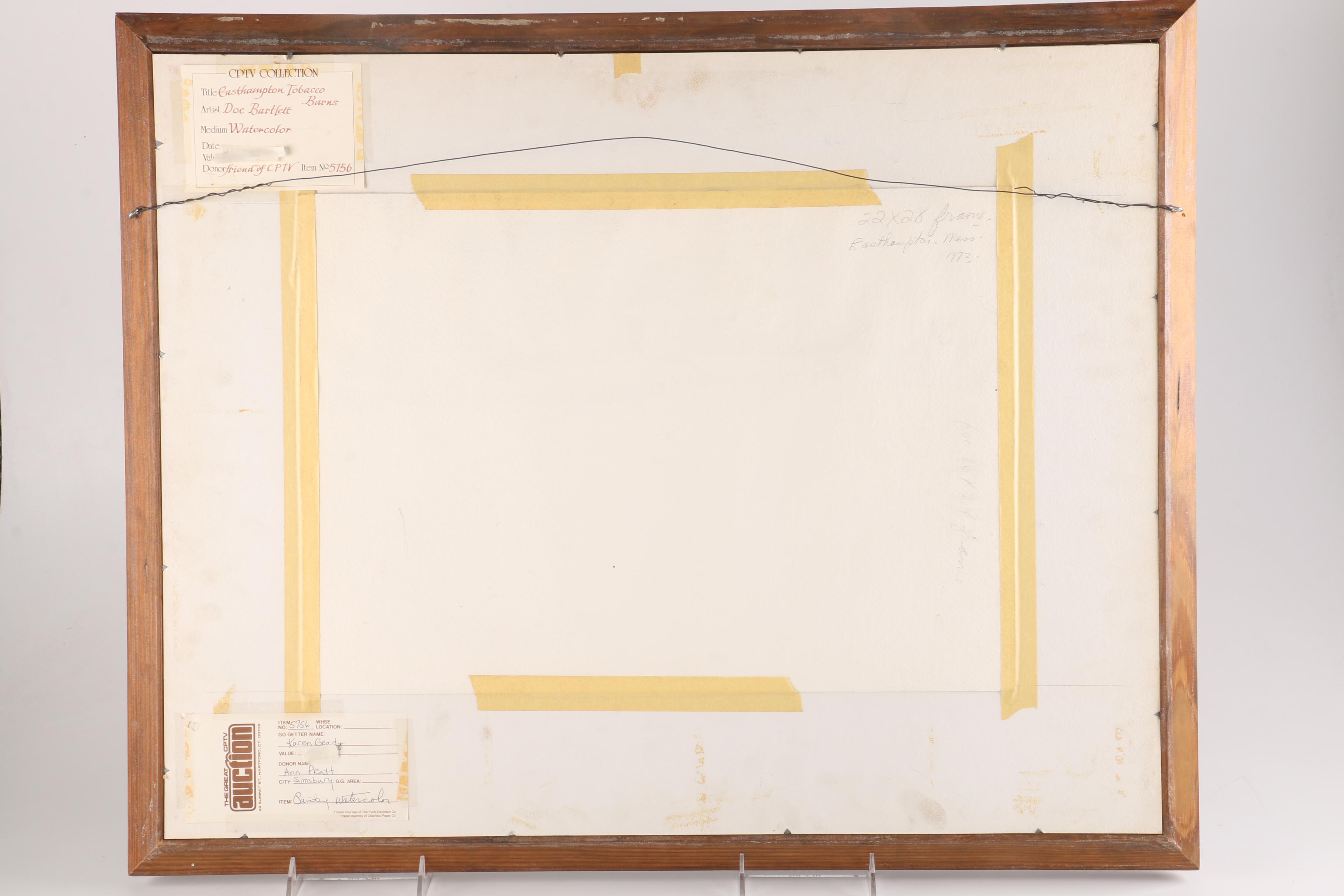 Doe Bartlett Watercolor Painting on Paper "Easthampton Tobacco Barns"