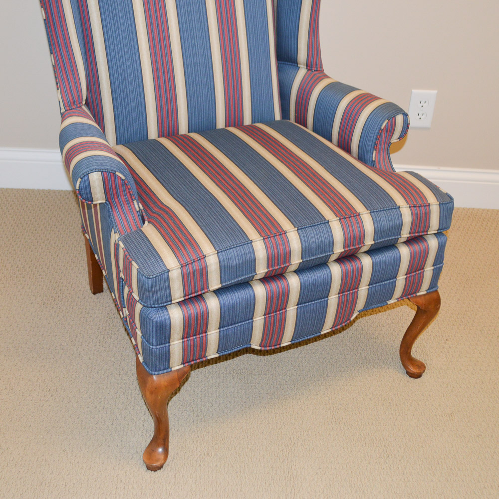 Vintage Queen Anne Style Wing Back Chair
