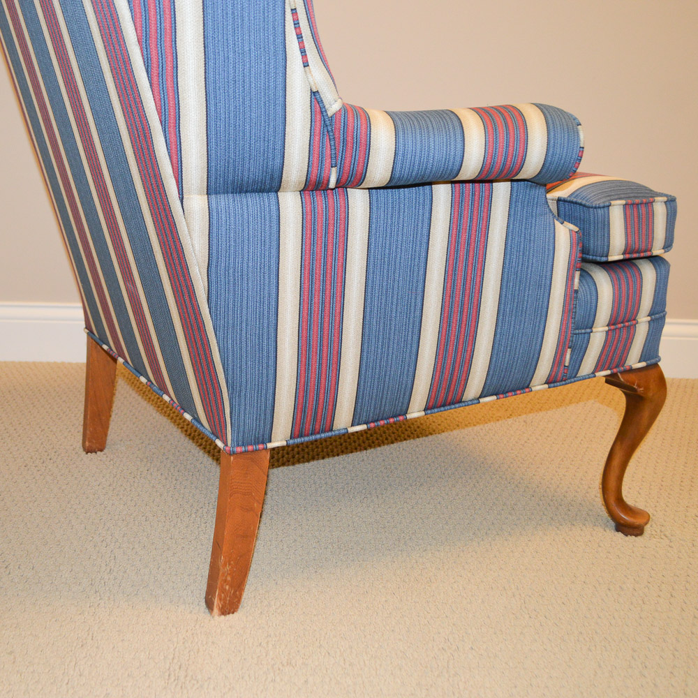 Vintage Queen Anne Style Wing Back Chair