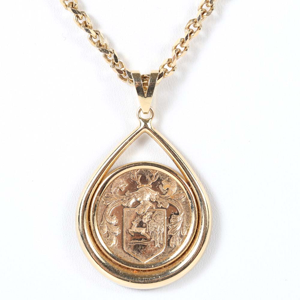 14K Gold Coat of Arms Pendant in Frame
