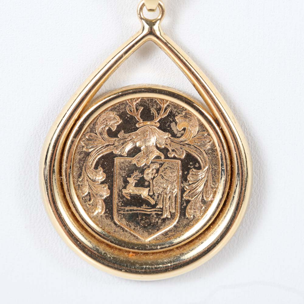 14K Gold Coat of Arms Pendant in Frame