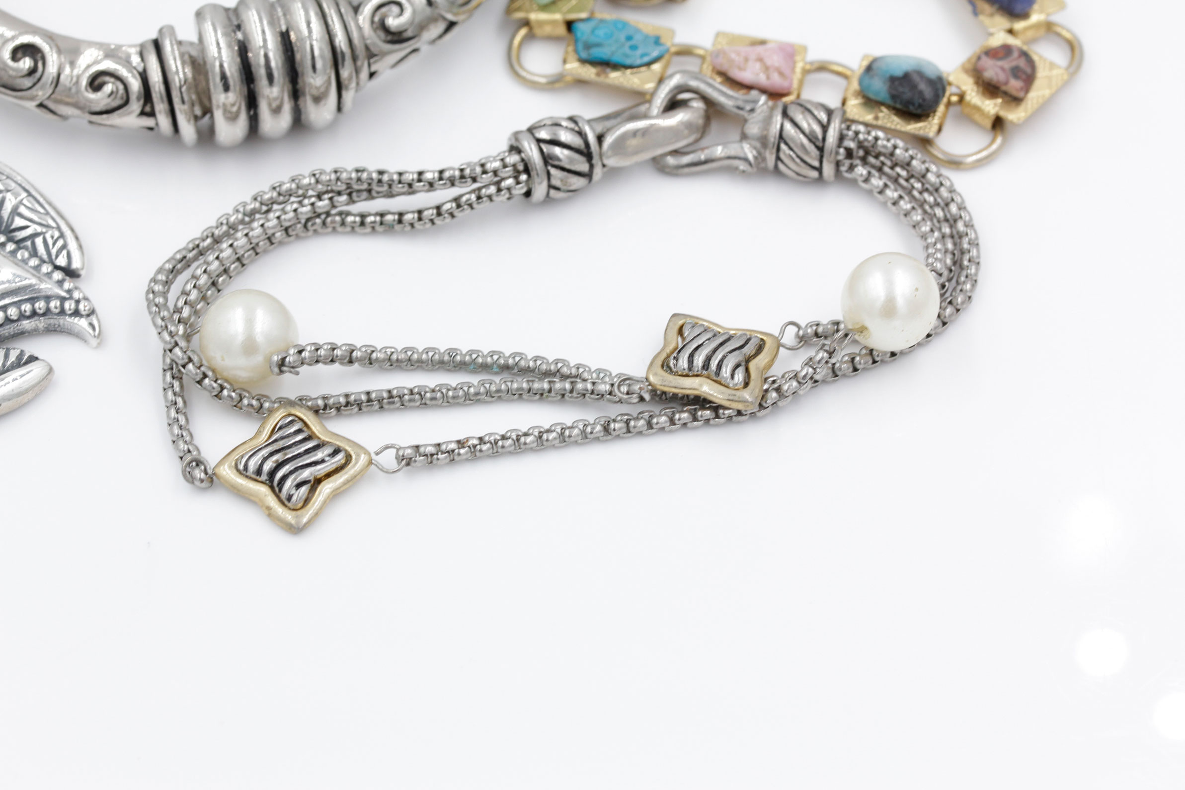 Three Fashion Bracelets and Turtle Brooch