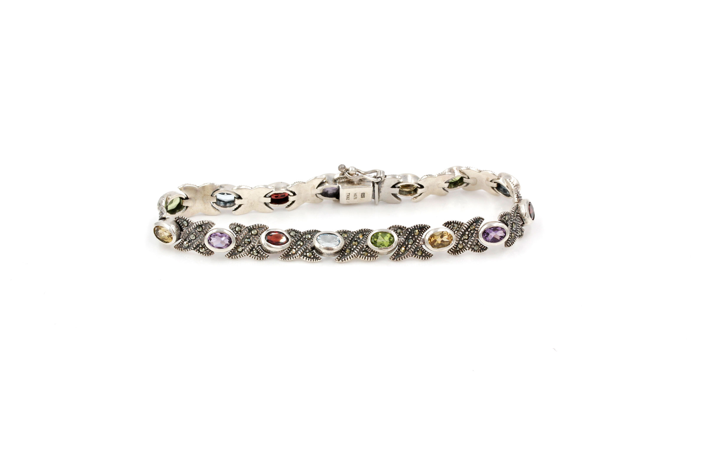 Sterling Silver Bracelet with Marcasite and Gemstones