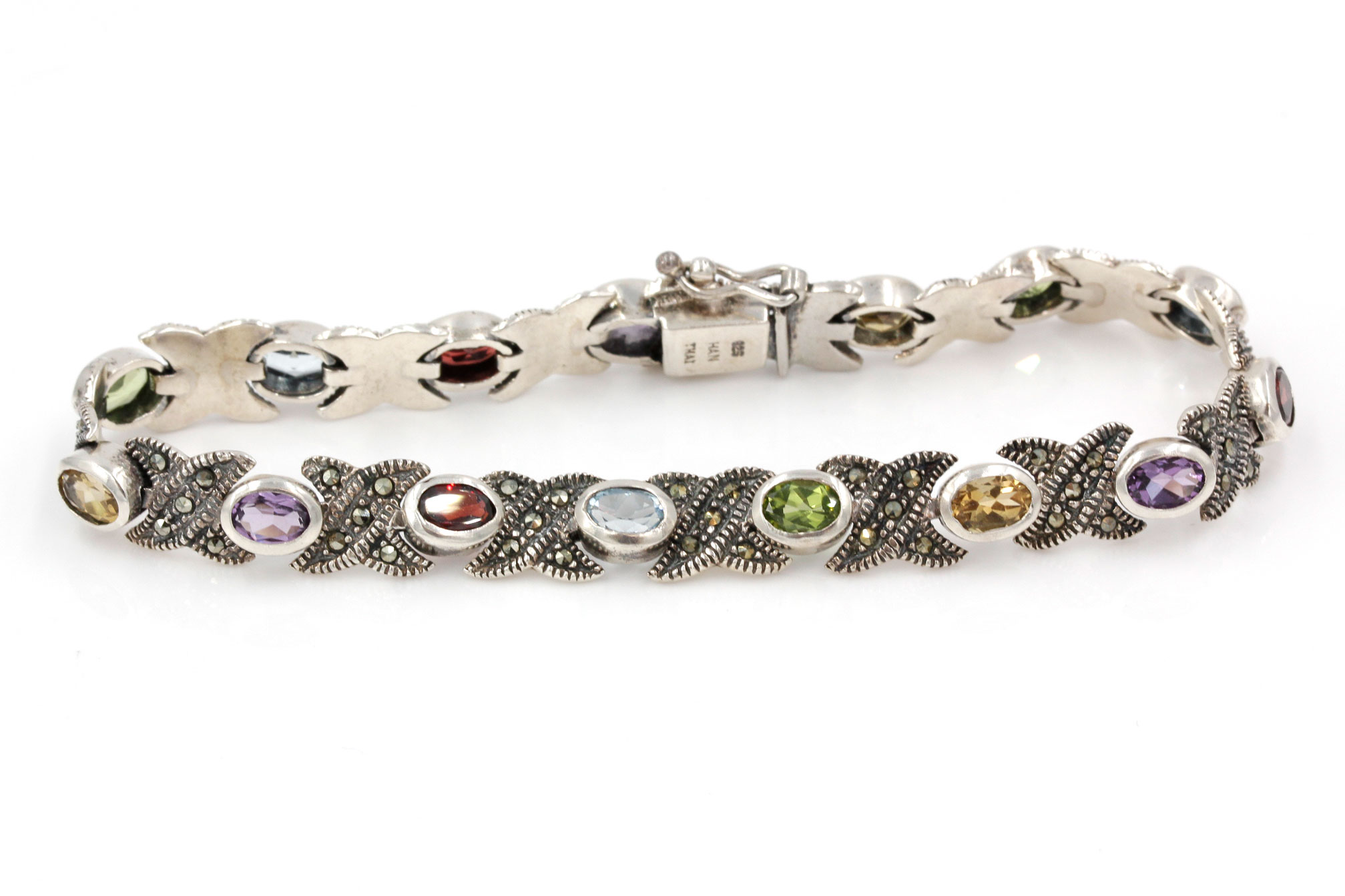 Sterling Silver Bracelet with Marcasite and Gemstones