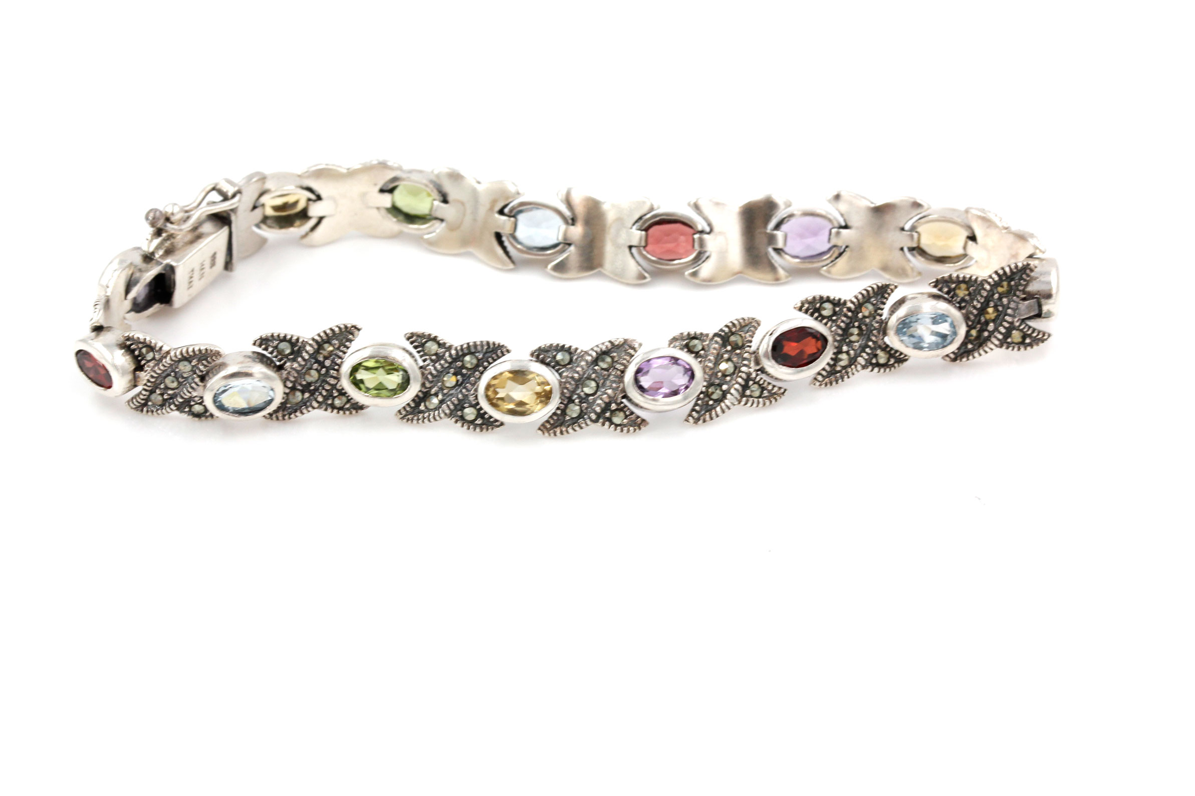 Sterling Silver Bracelet with Marcasite and Gemstones