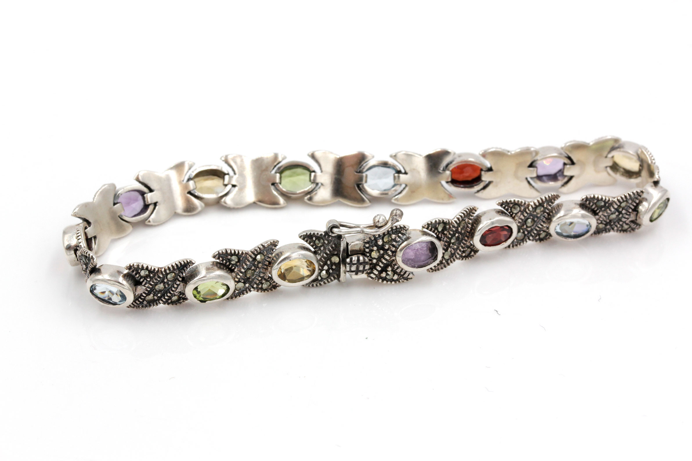 Sterling Silver Bracelet with Marcasite and Gemstones