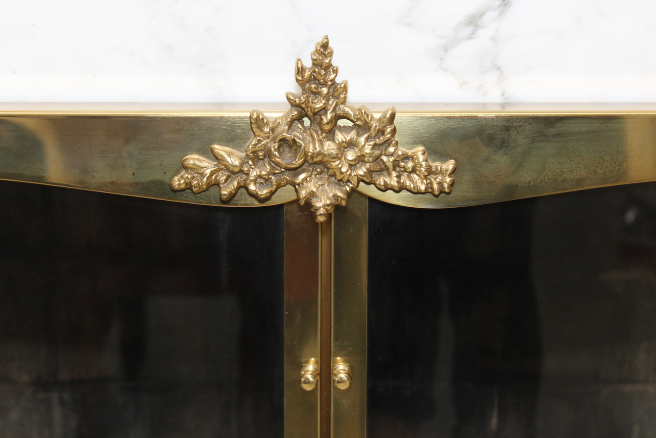 Solid Brass Fireplace Screen With Andirons And Various Accessories
