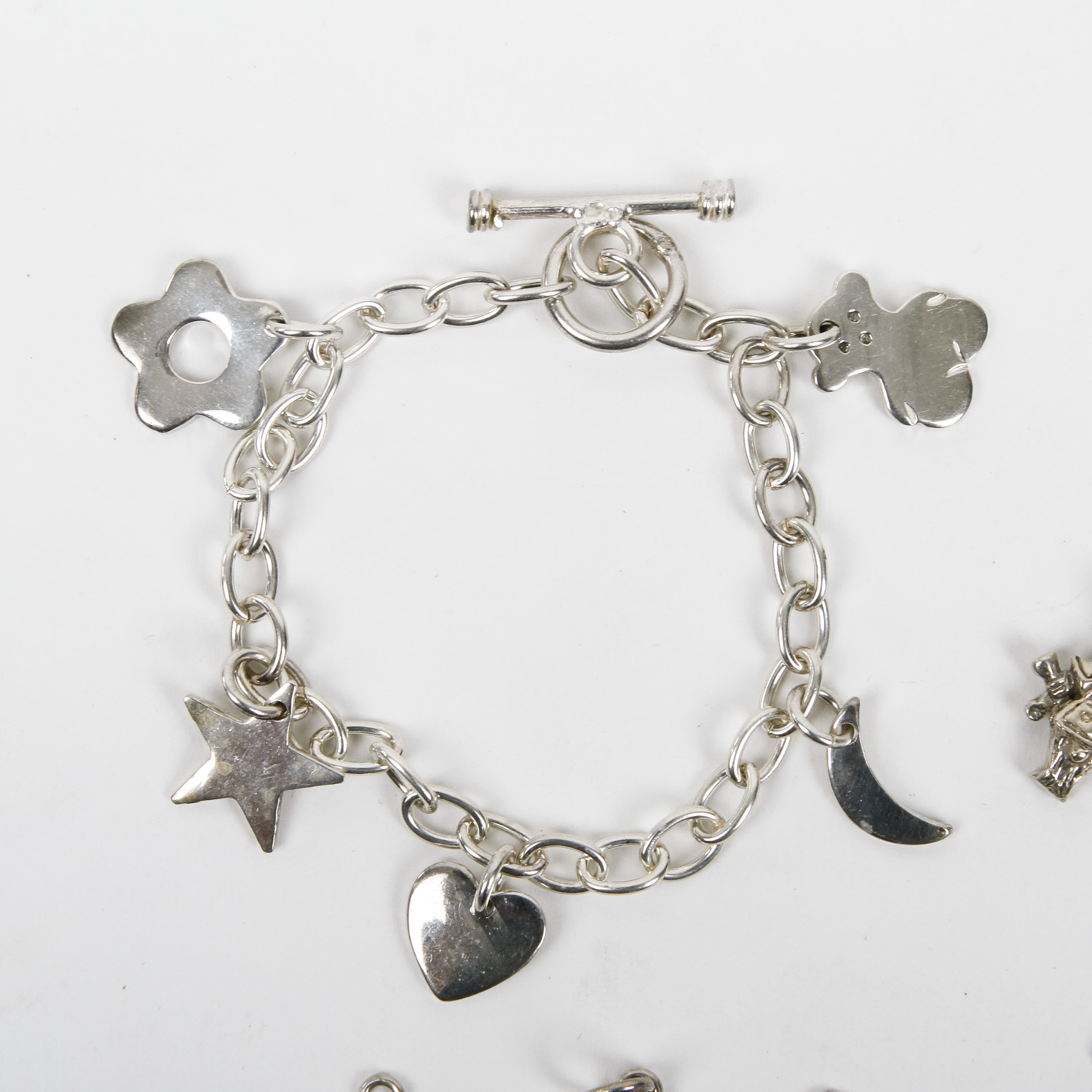 Pair of Sterling Silver Charm Bracelets with Loose Charms