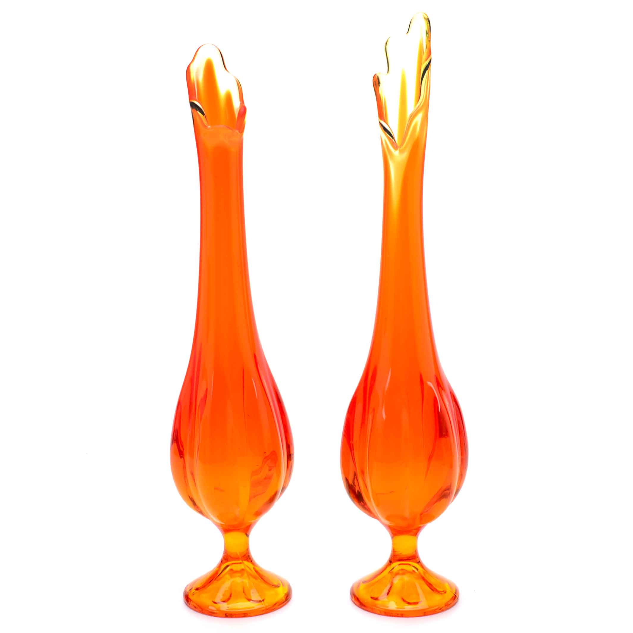 Orange Swung Art Glass Vases