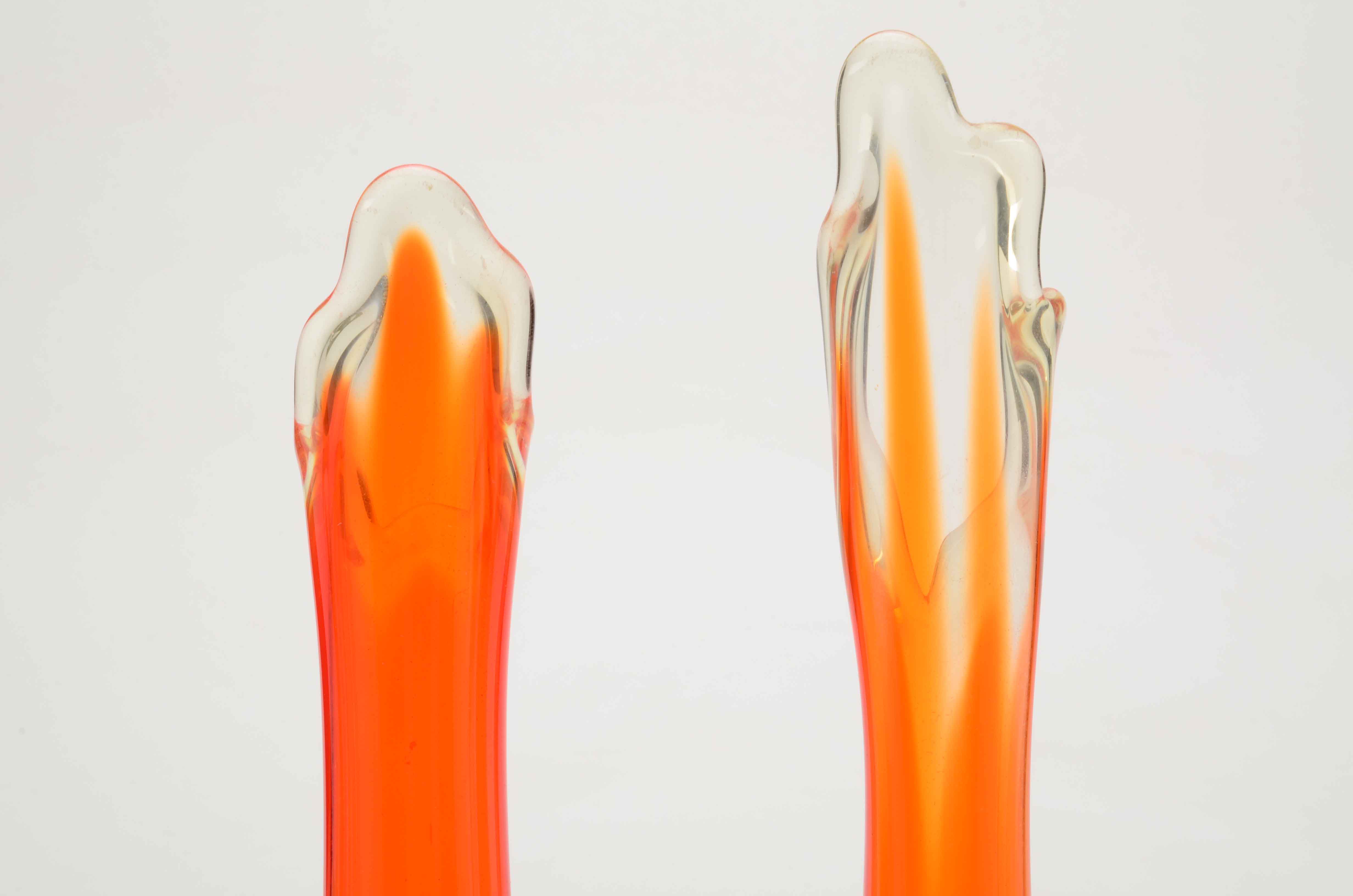Orange Swung Art Glass Vases