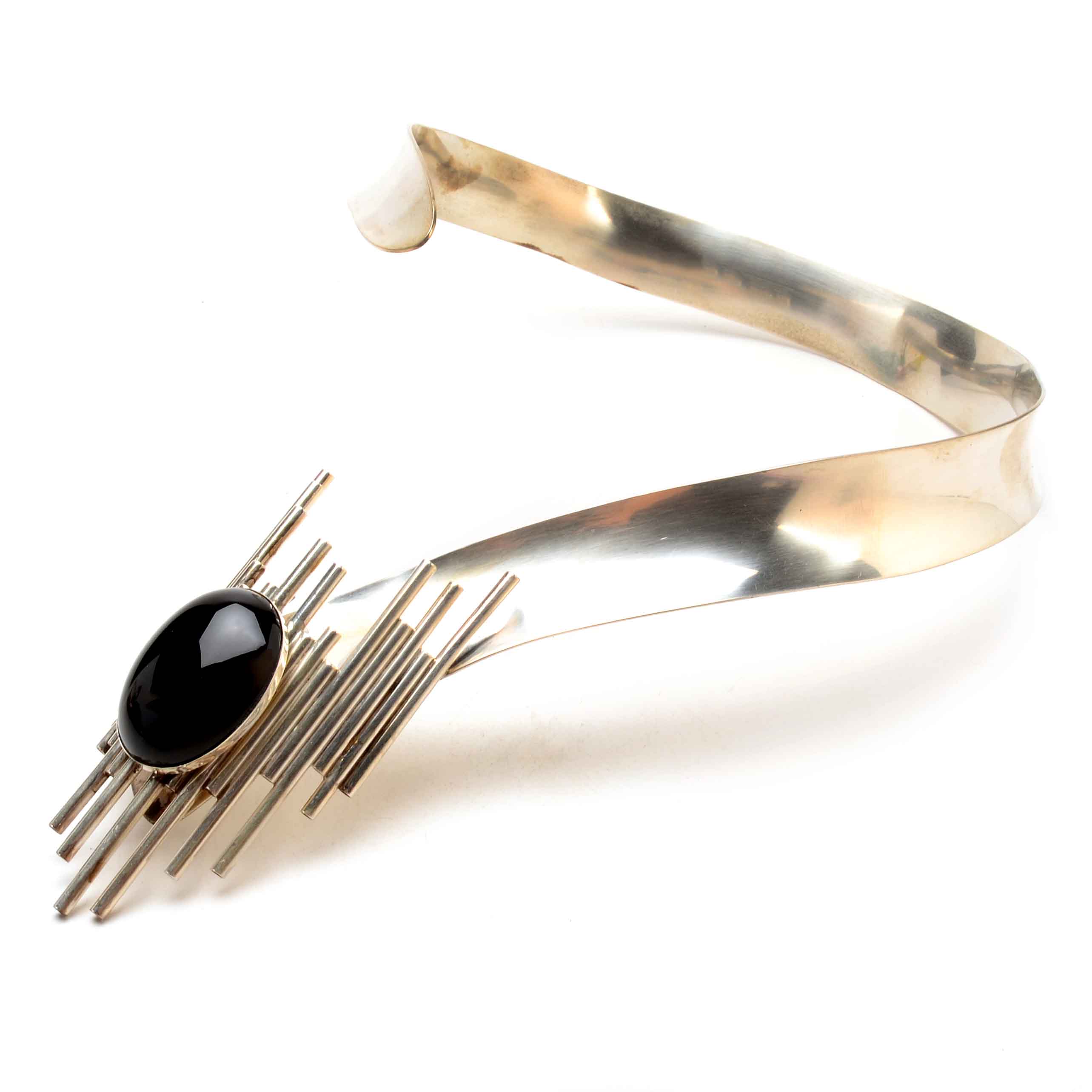 Aaron Rubinstein Signed Modernist Sterling and Onyx Necklace