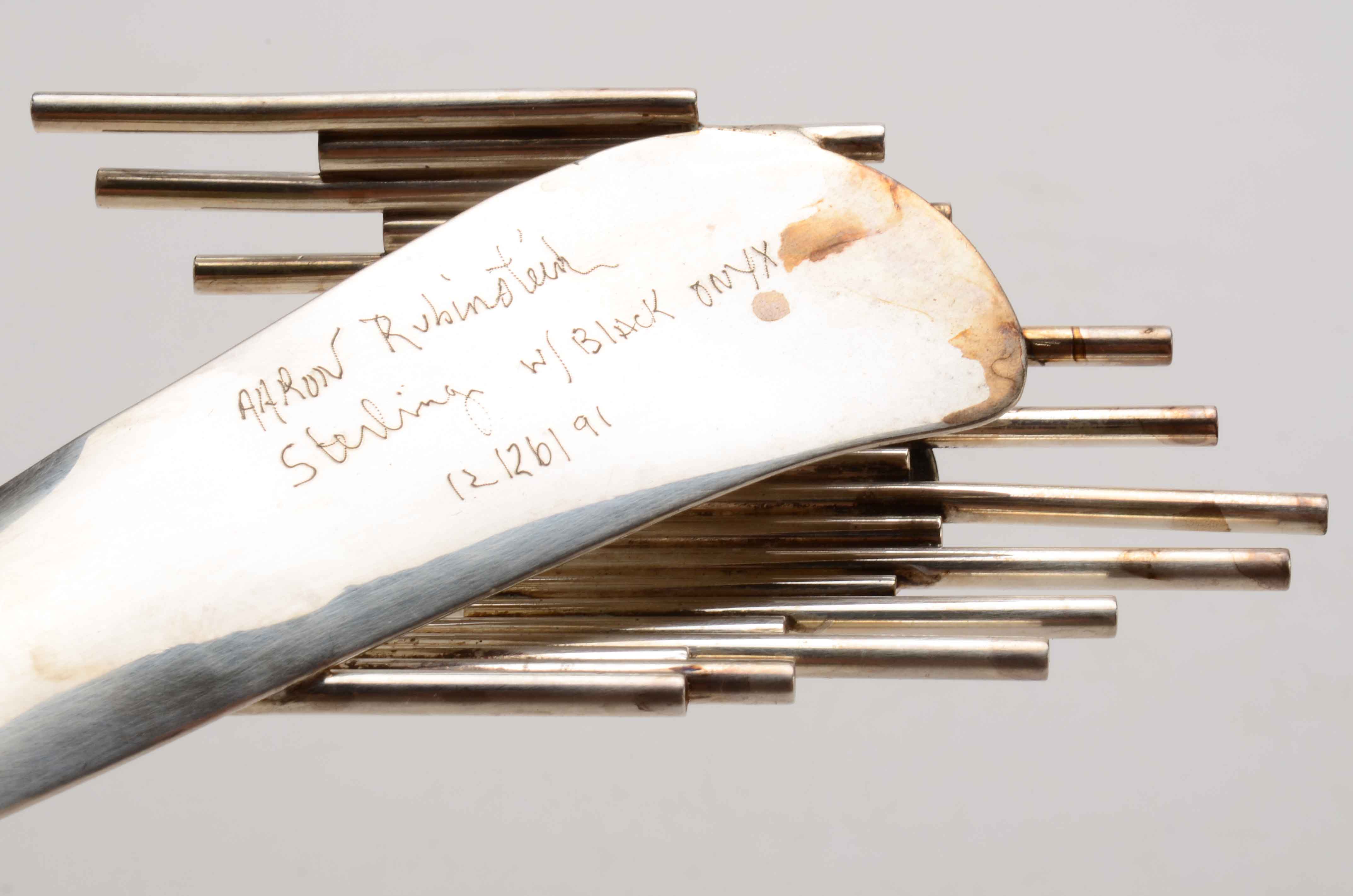 Aaron Rubinstein Signed Modernist Sterling and Onyx Necklace