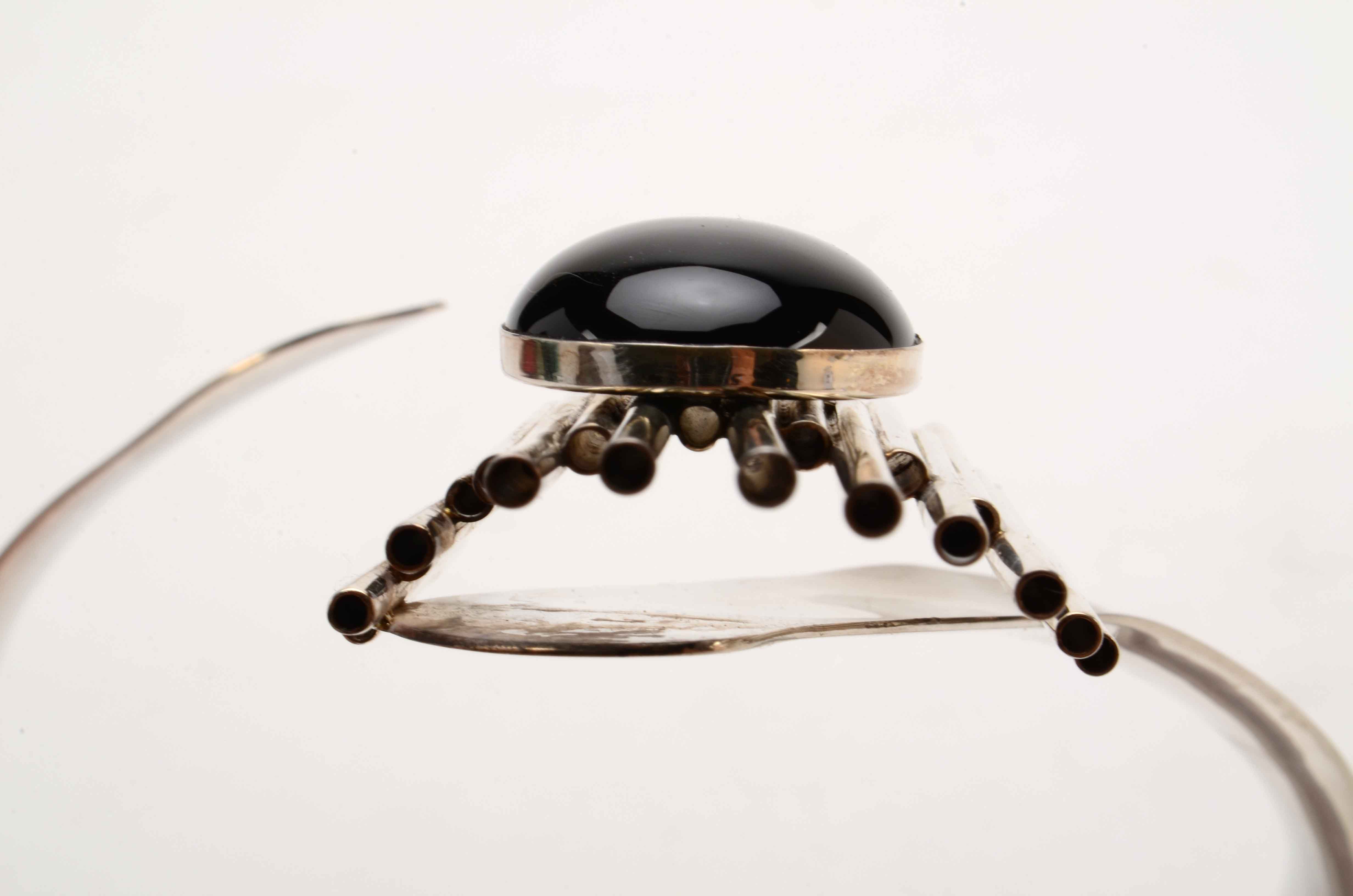 Aaron Rubinstein Signed Modernist Sterling and Onyx Necklace