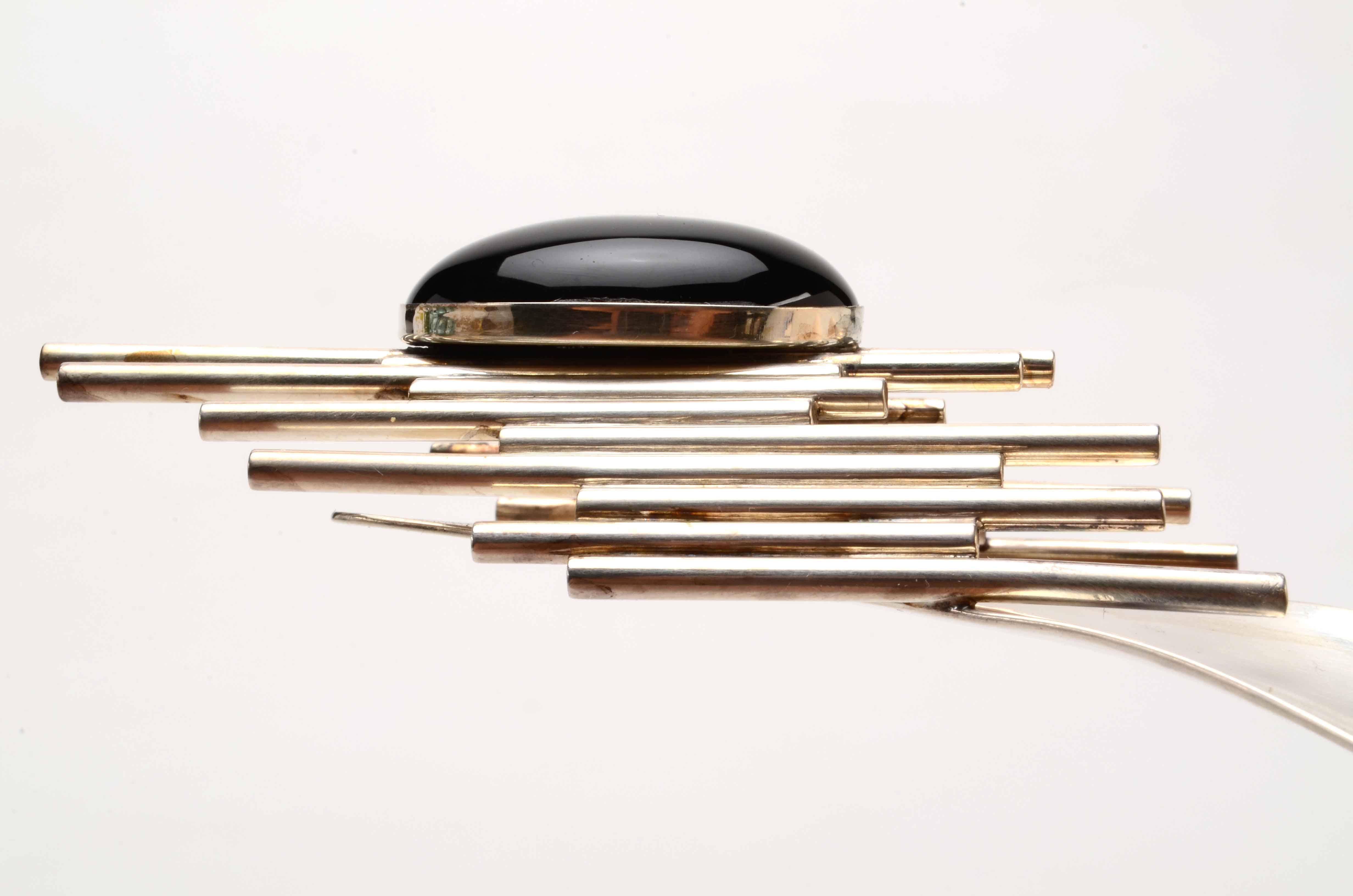 Aaron Rubinstein Signed Modernist Sterling and Onyx Necklace