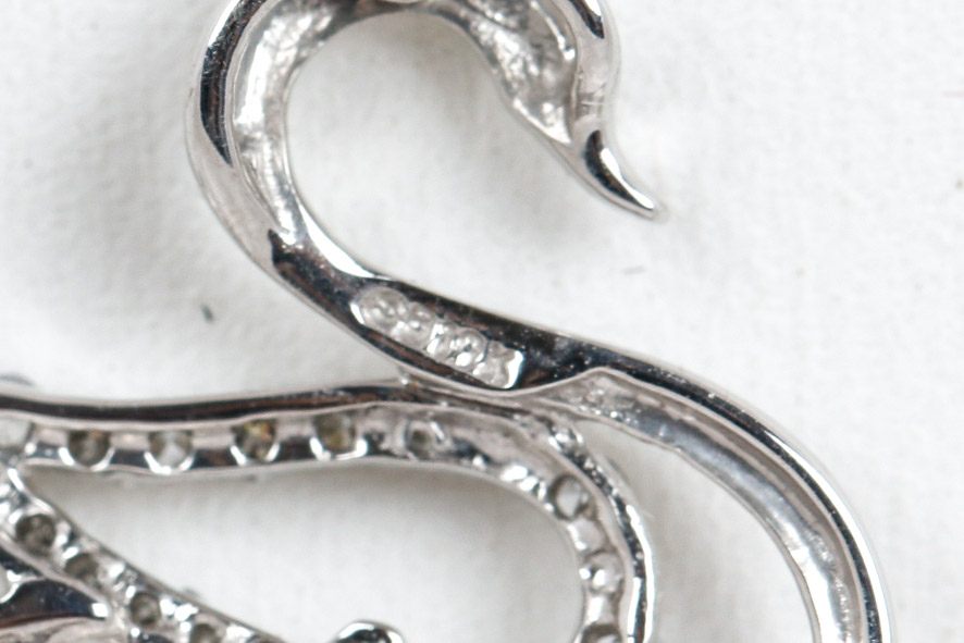 10K White Gold and Diamond Swan Pendant Necklace