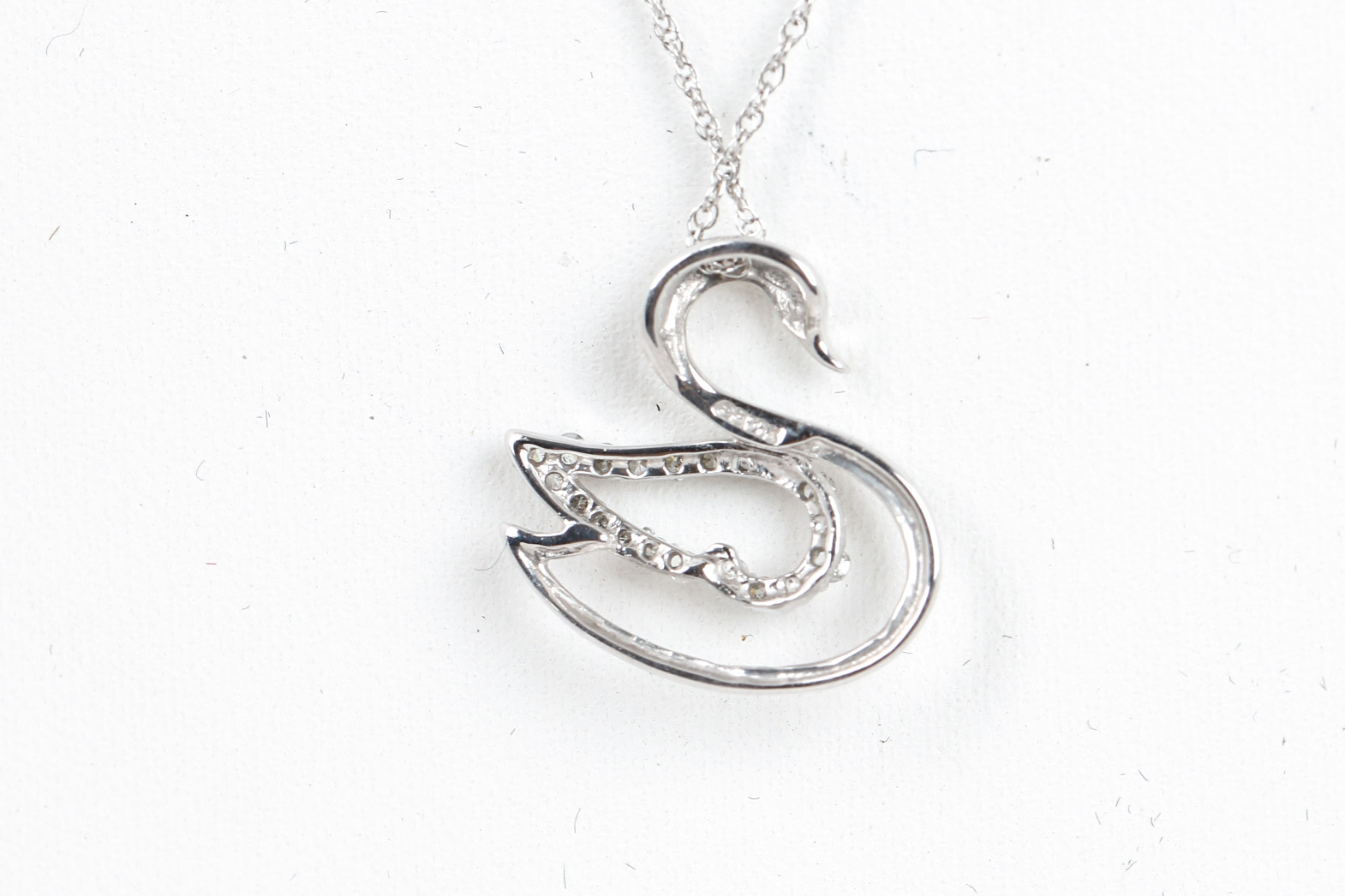 10K White Gold and Diamond Swan Pendant Necklace