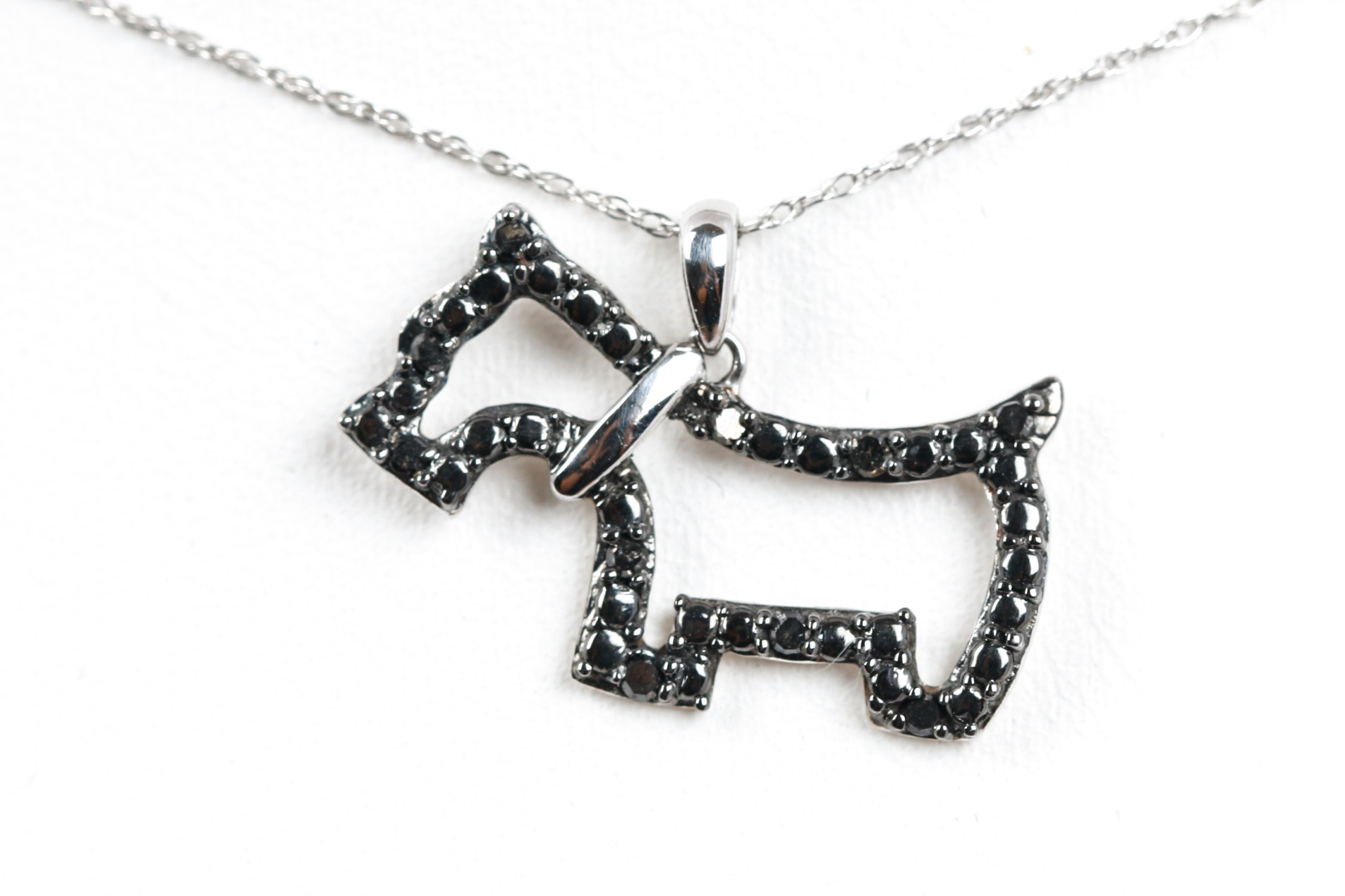 10K White Gold and Black Diamond Scottie Dog Pendant Necklace