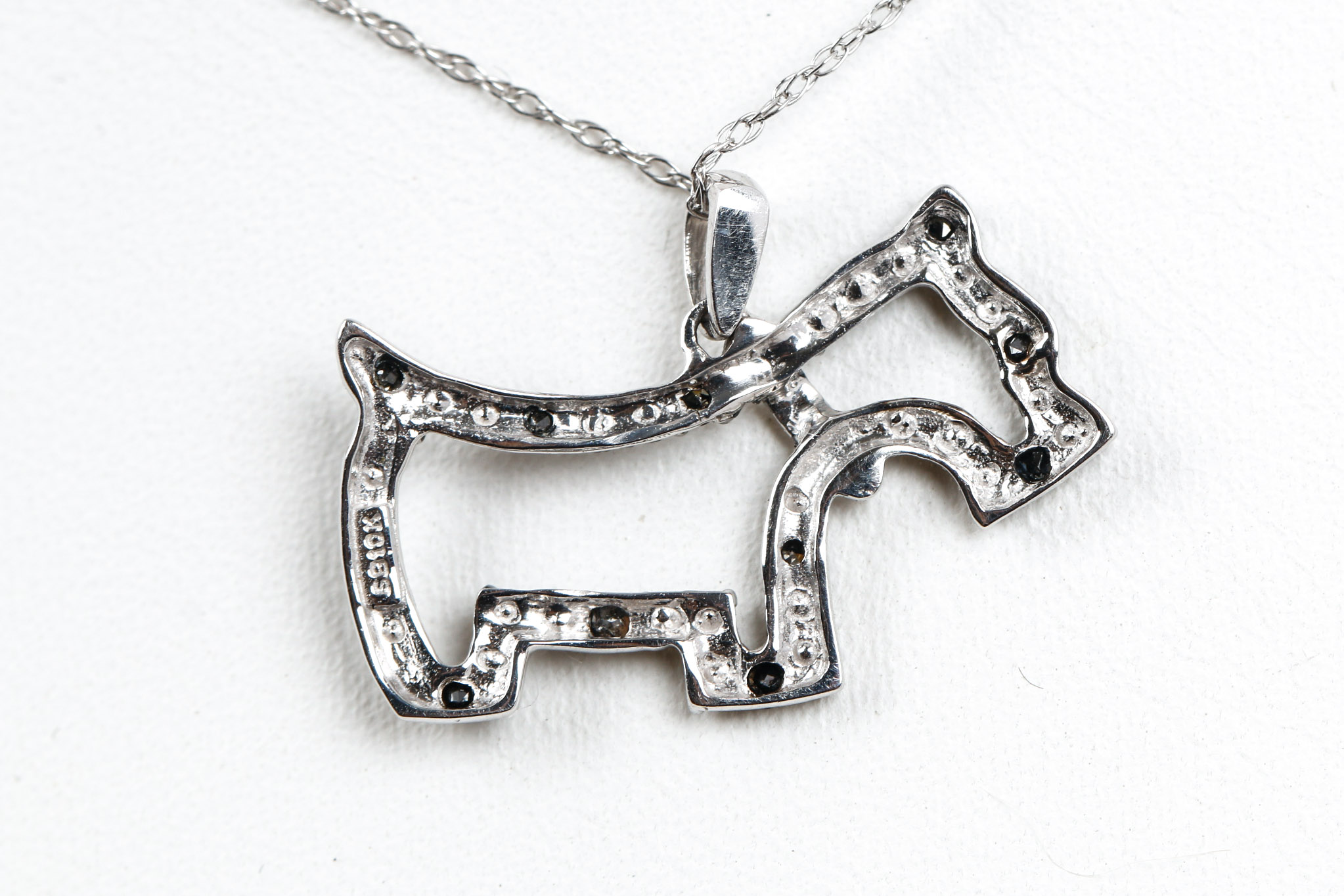 10K White Gold and Black Diamond Scottie Dog Pendant Necklace