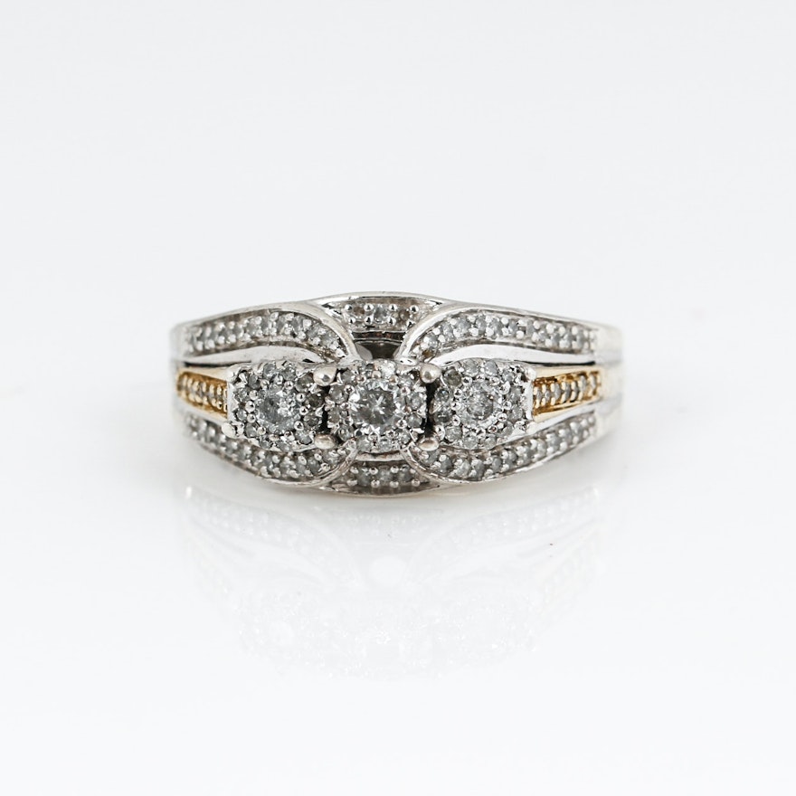 10K Yellow Gold, Sterling Silver and Diamond Ring