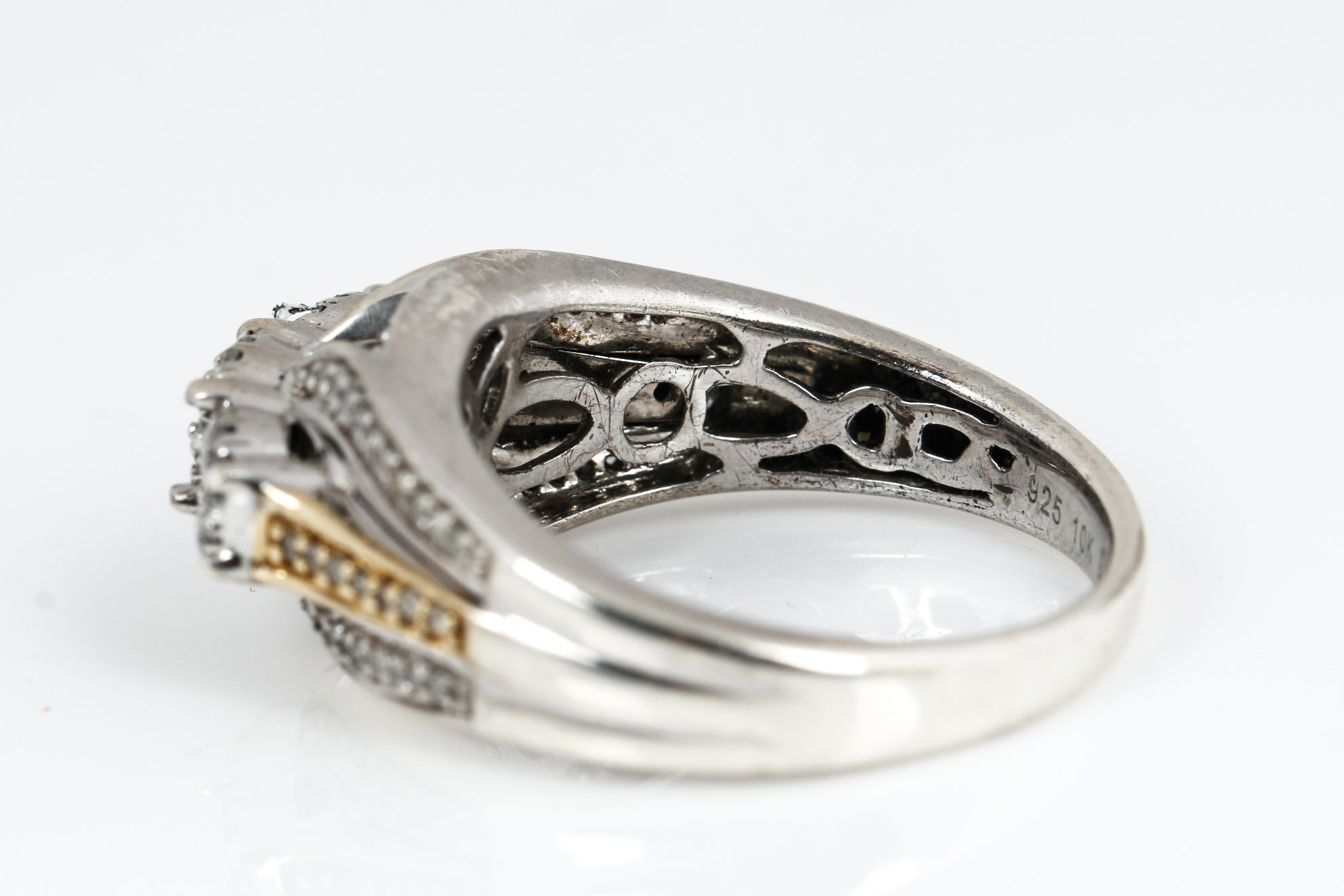 10K Yellow Gold, Sterling Silver and Diamond Ring