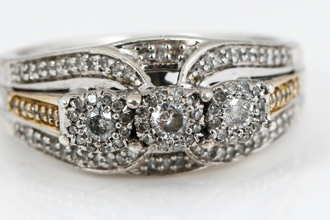 10K Yellow Gold, Sterling Silver and Diamond Ring