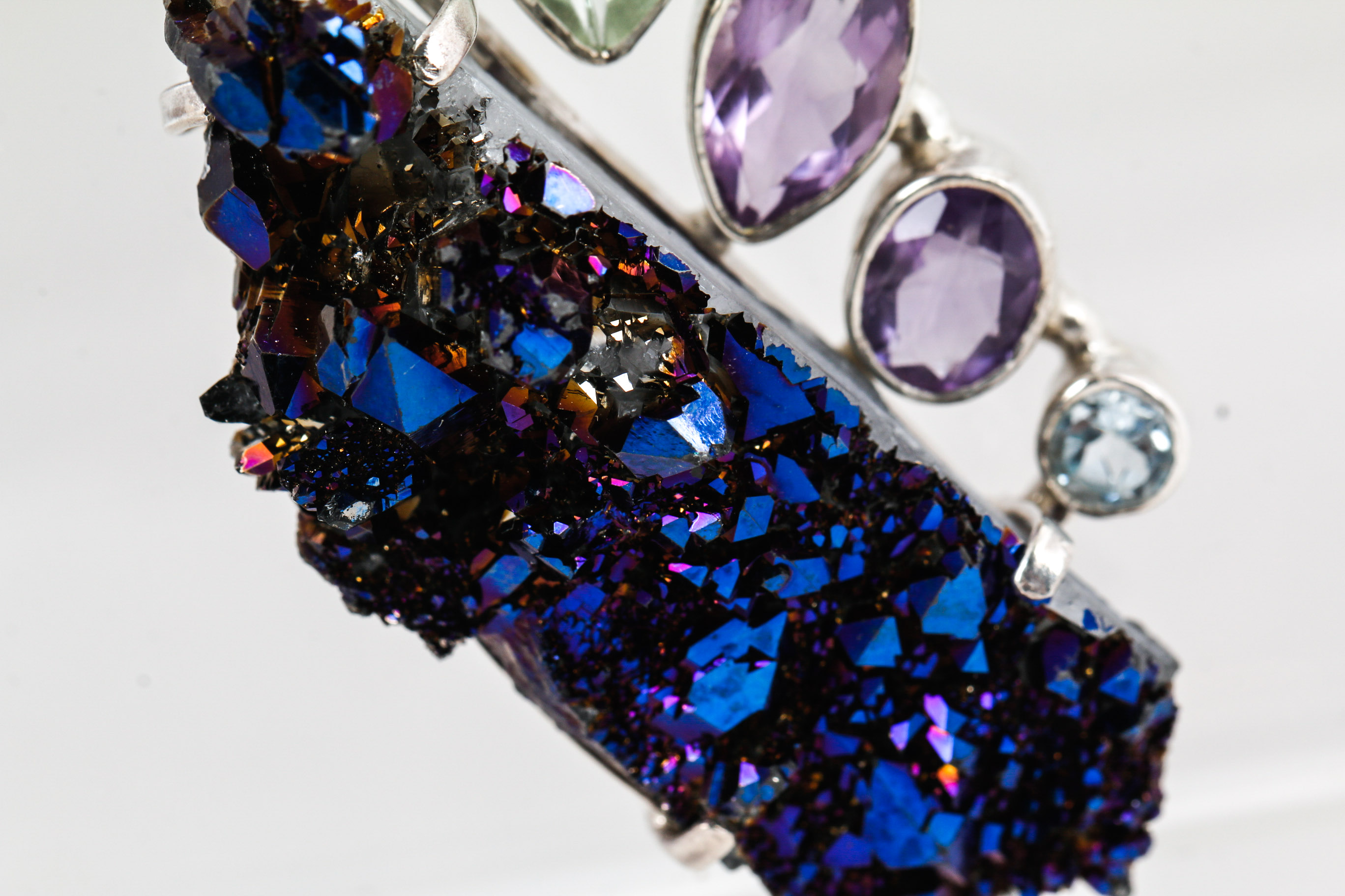 Sterling Silver Quartz, Blue Topaz, and Aqua Aura Quartz Pendant