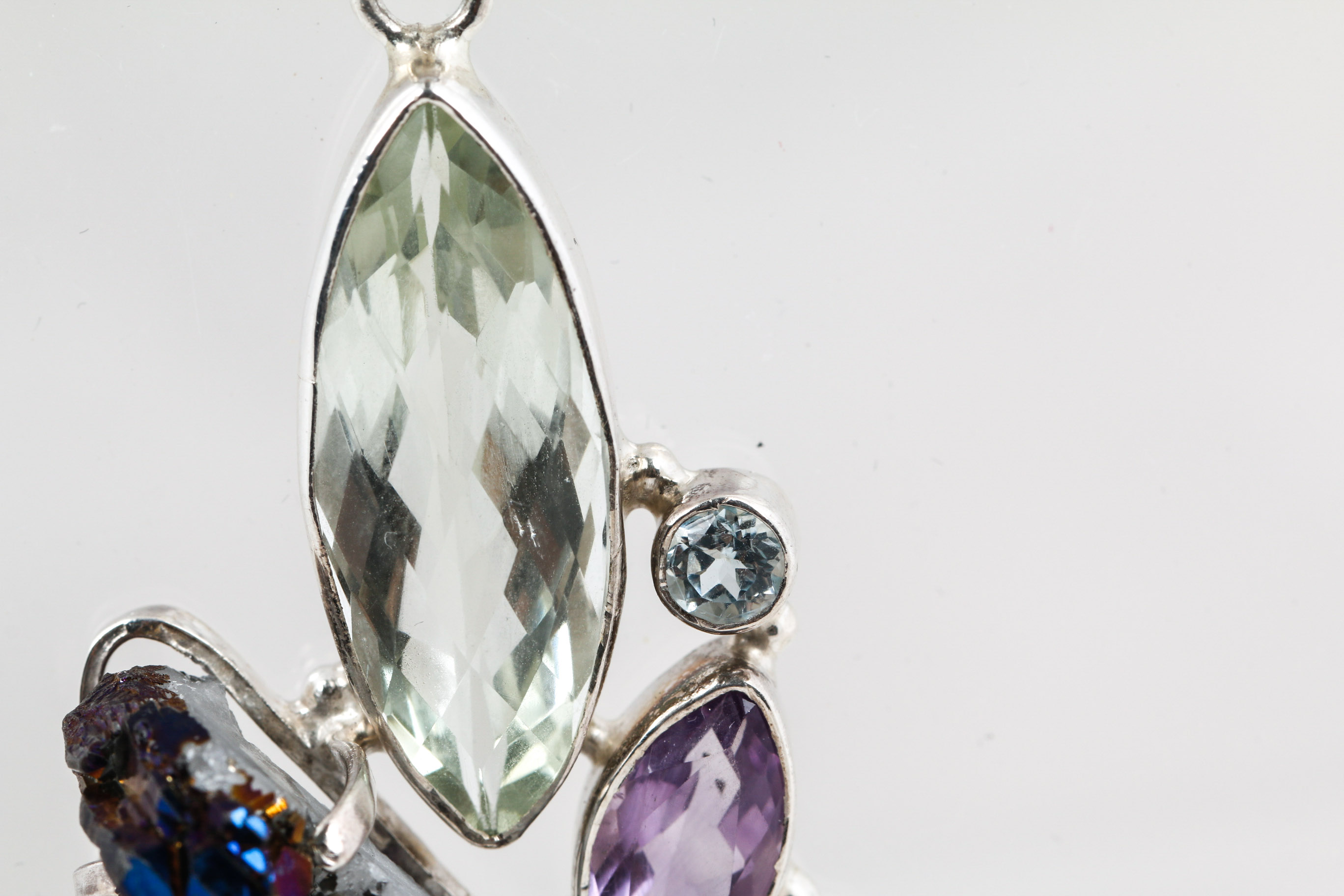 Sterling Silver Quartz, Blue Topaz, and Aqua Aura Quartz Pendant