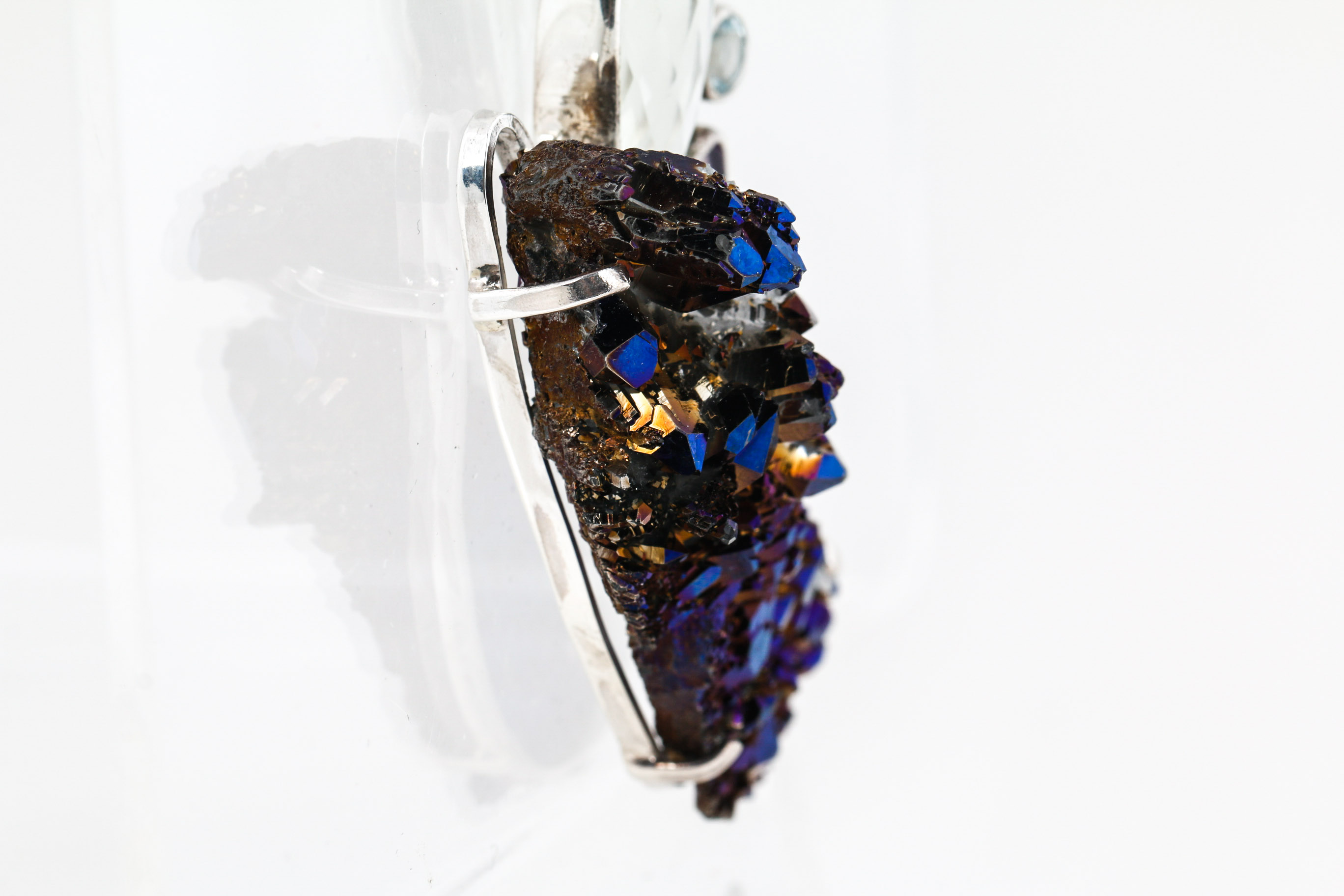 Sterling Silver Quartz, Blue Topaz, and Aqua Aura Quartz Pendant