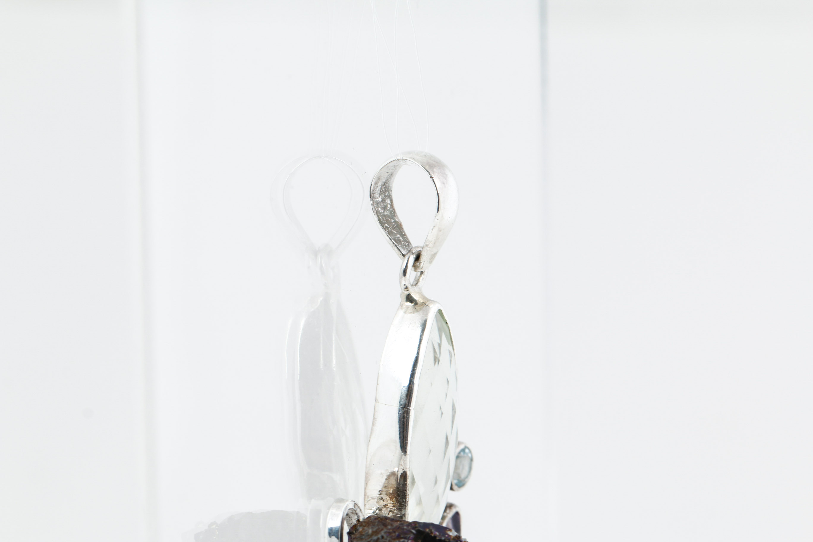 Sterling Silver Quartz, Blue Topaz, and Aqua Aura Quartz Pendant