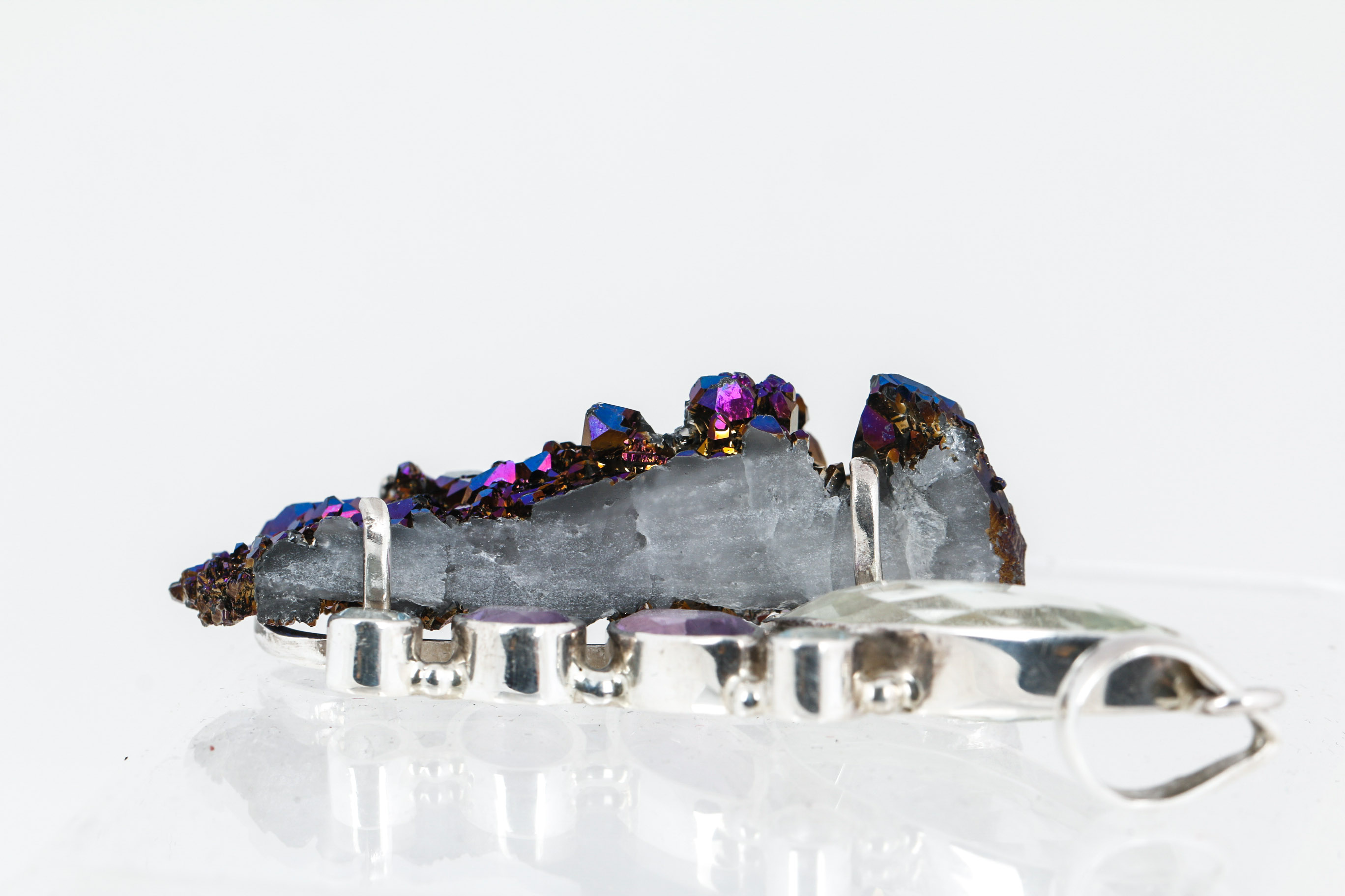 Sterling Silver Quartz, Blue Topaz, and Aqua Aura Quartz Pendant