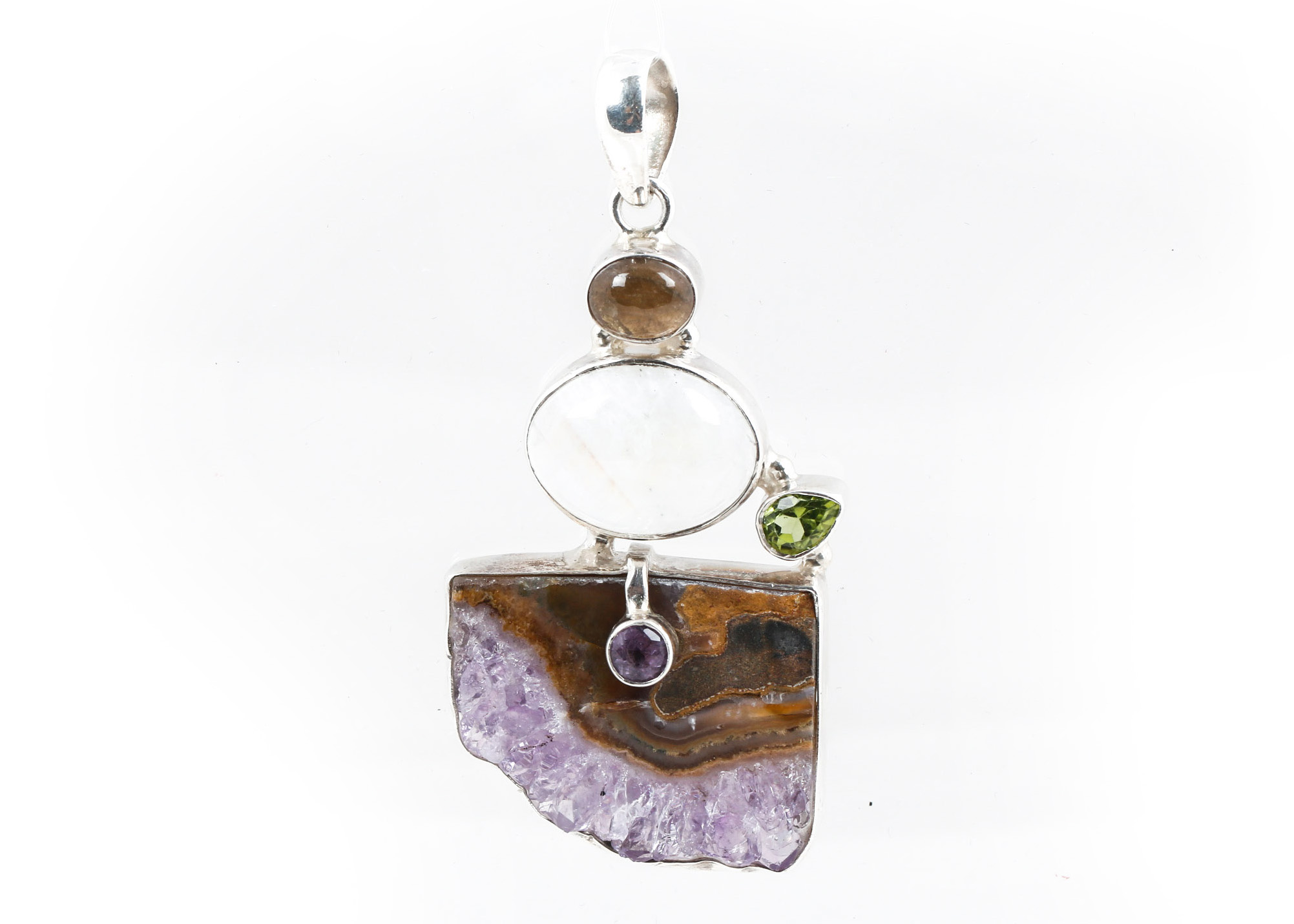 Sterling Silver Amethyst, Moonstone, Smoky Quartz, and Peridot Pendant