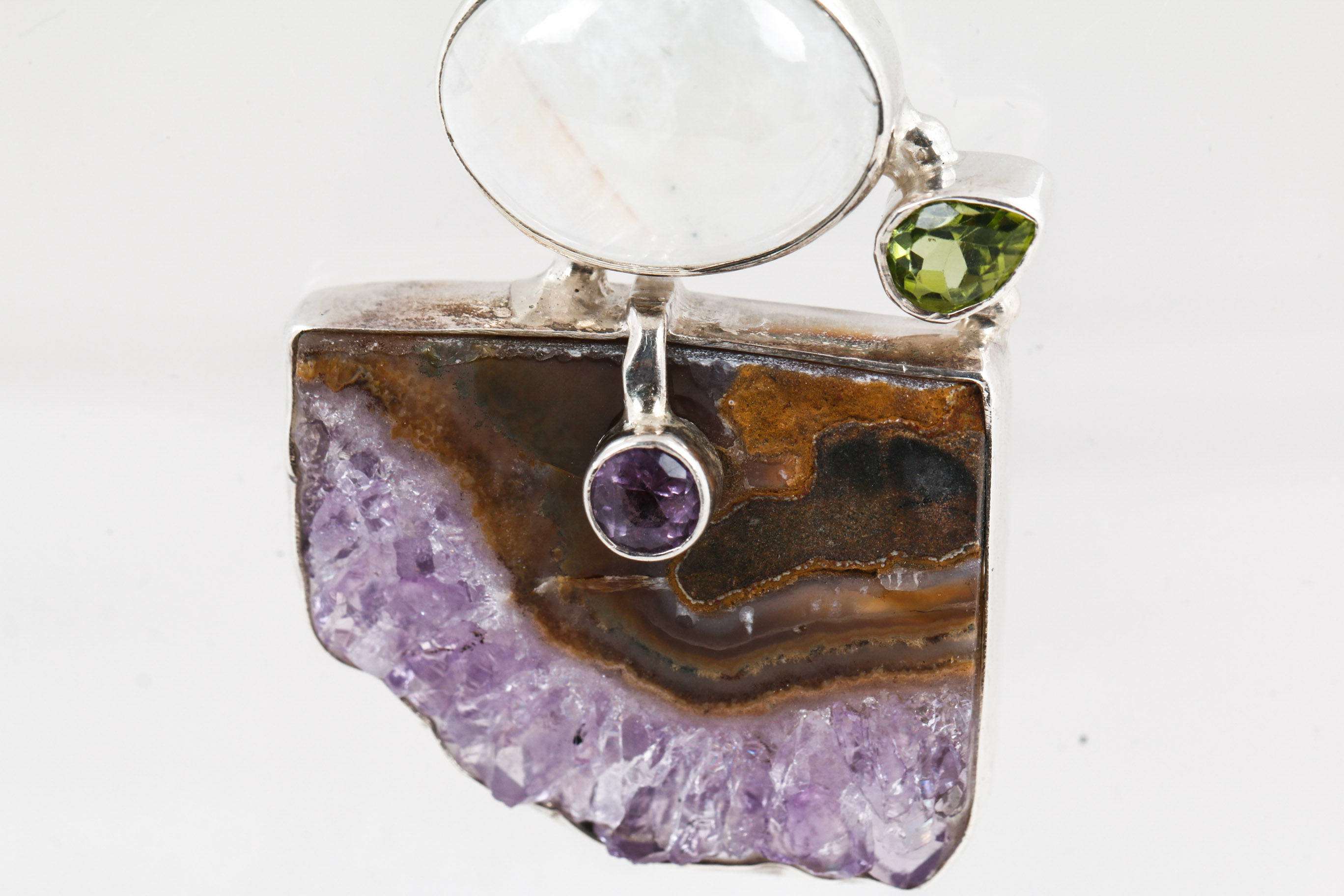 Sterling Silver Amethyst, Moonstone, Smoky Quartz, and Peridot Pendant