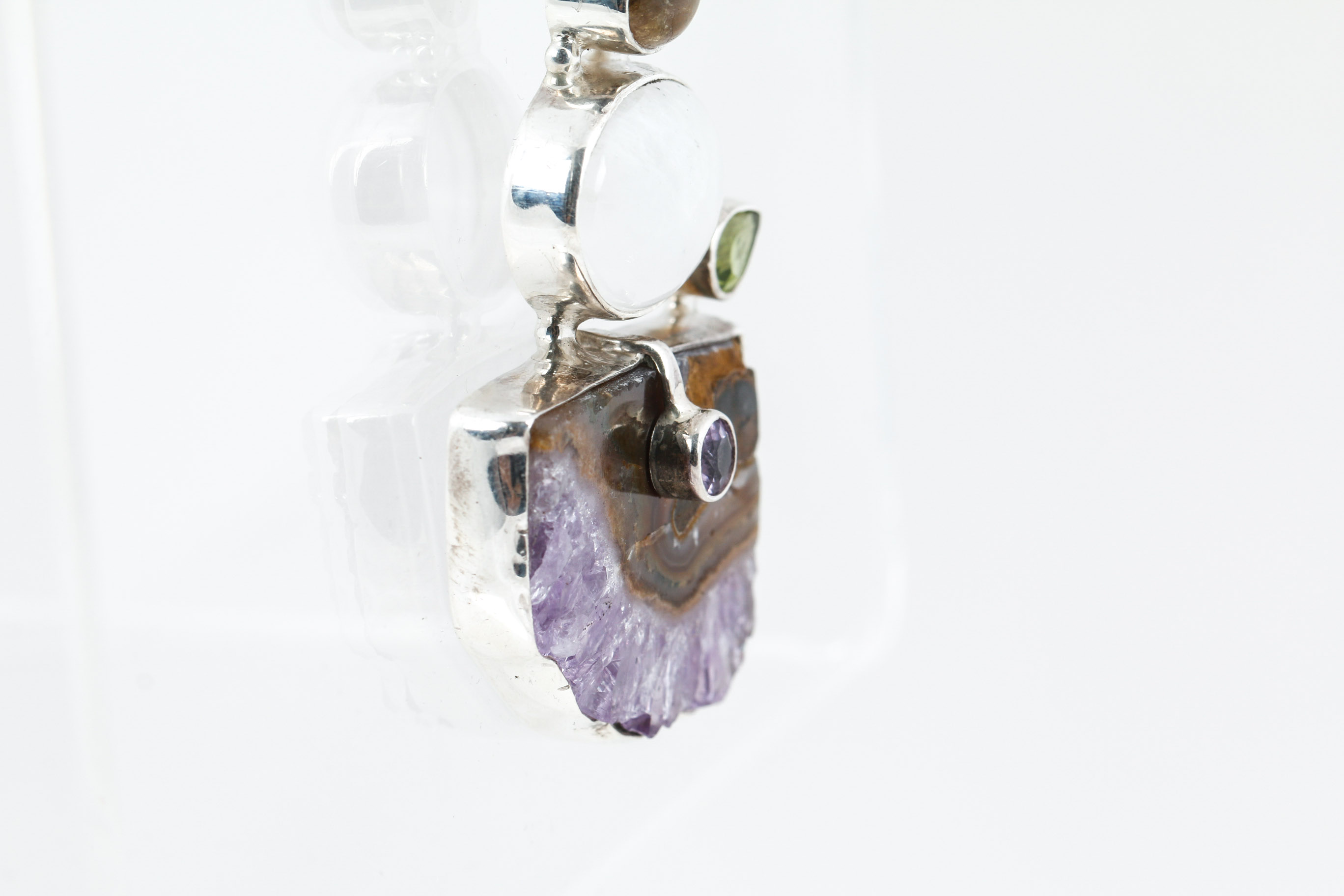 Sterling Silver Amethyst, Moonstone, Smoky Quartz, and Peridot Pendant